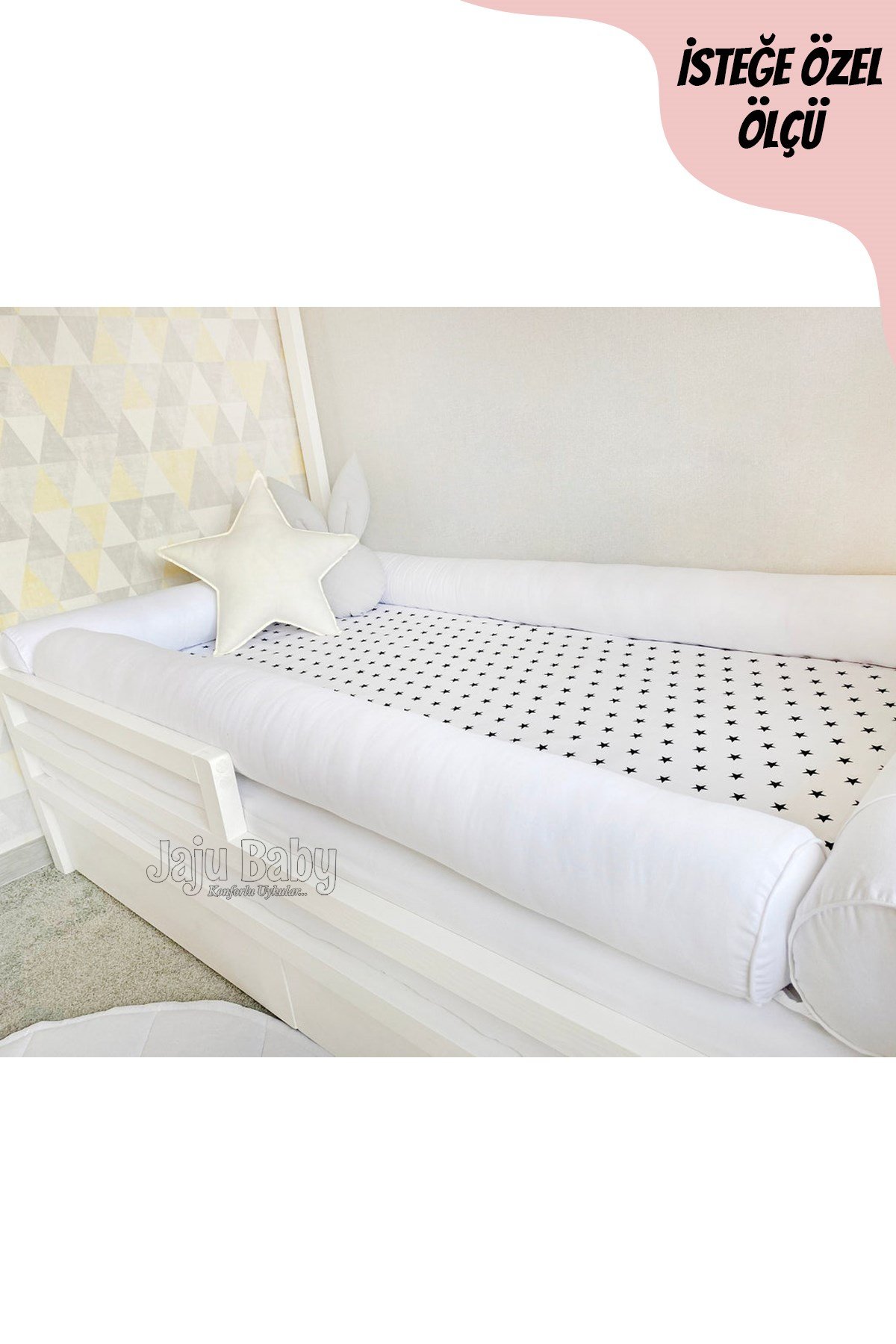 Jaju Baby Beyaz Montessori Yatak Bariyer Beşik Kenar Koruma Özel Ölçü