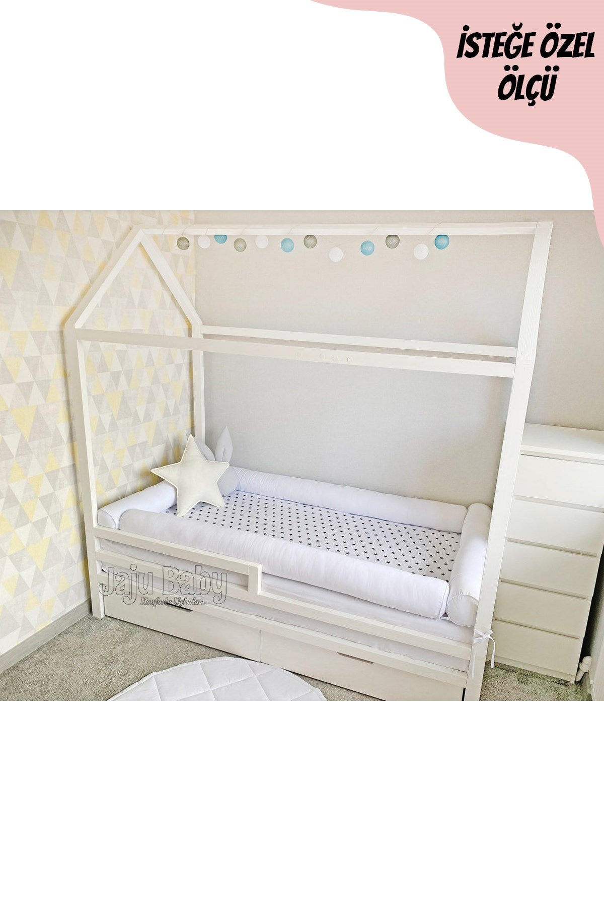 Jaju Baby Beyaz Montessori Yatak Bariyer Beşik Kenar Koruma Özel Ölçü