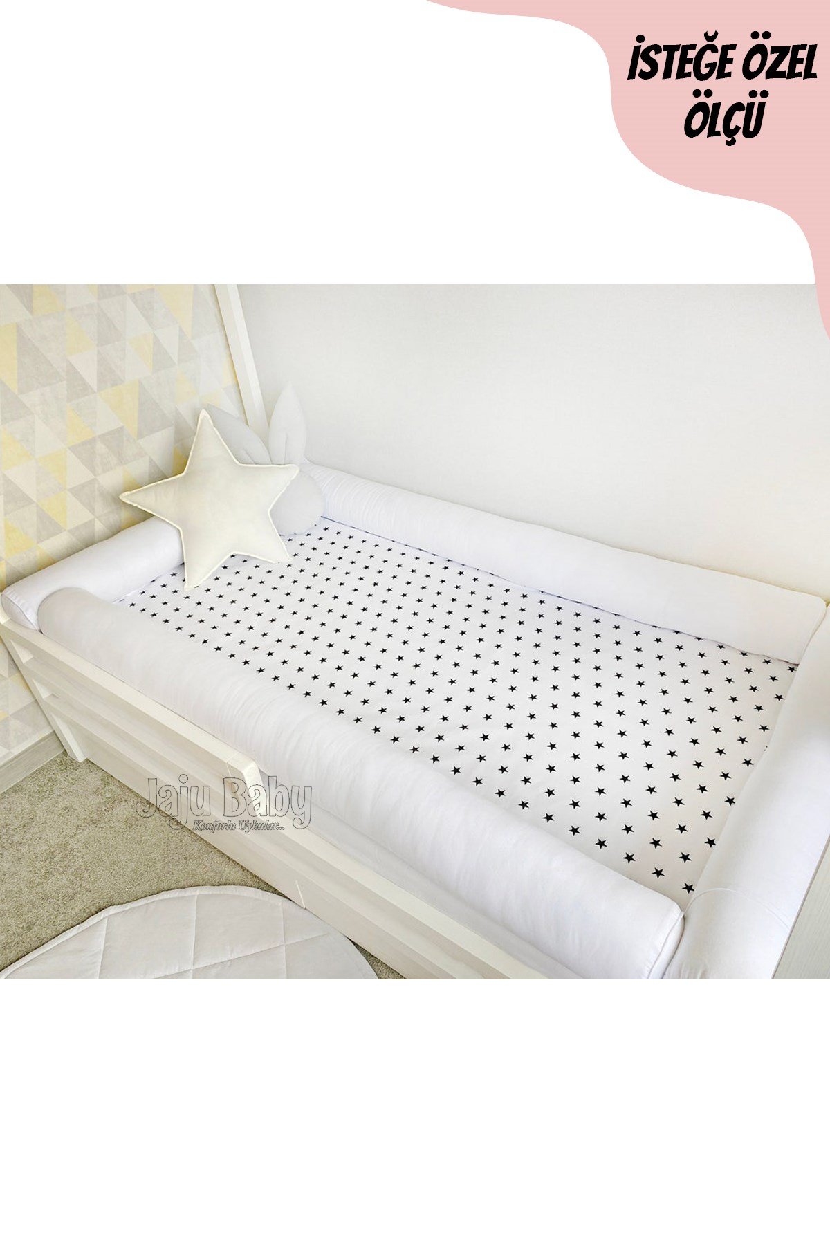 Jaju Baby Beyaz Montessori Yatak Bariyer Beşik Kenar Koruma Özel Ölçü