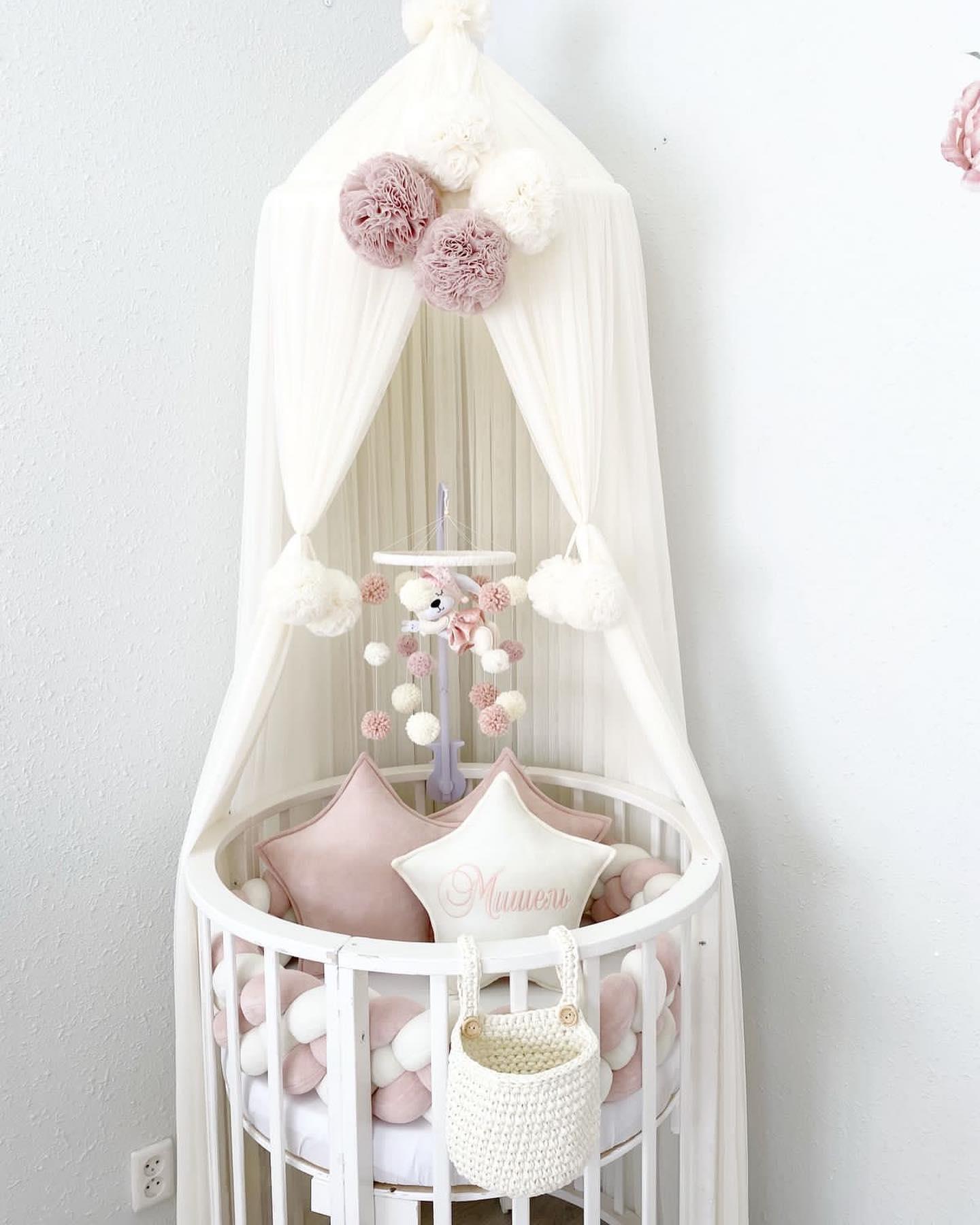 Jaju Baby Beyaz Renk Pudra Ve Beyaz Ponponlu Cibinlik