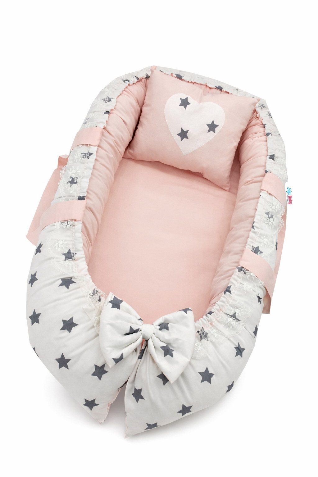 Jaju Baby  Beyaz Zemin Gri Yıldız Lüx Ortopedik Babynest Bebek Yuvası