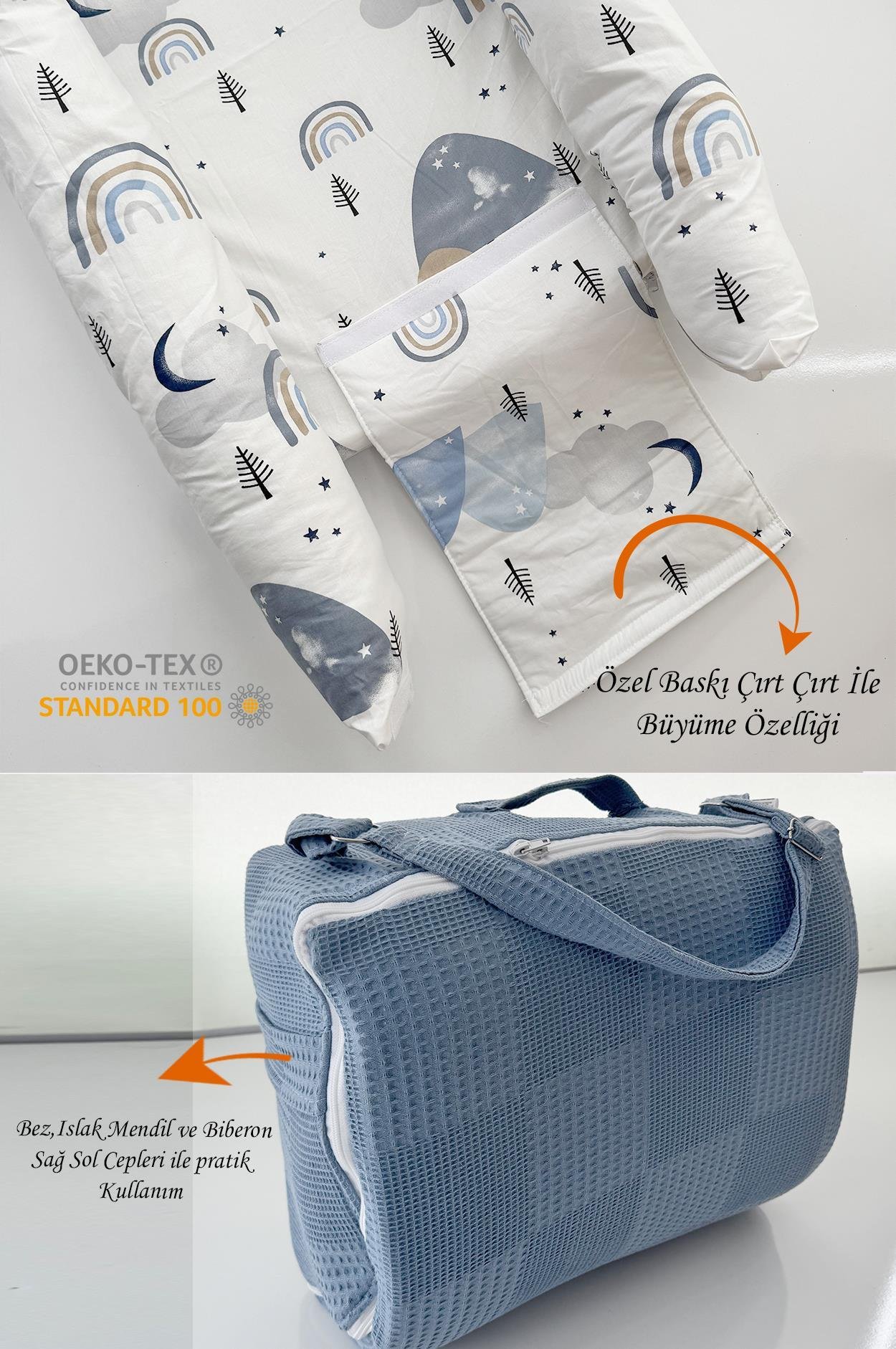 Jaju Baby Çantalı Babynest Taşınabilir Anne Yanı İndigo Pike Babynest