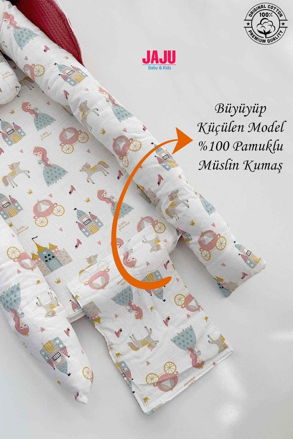 Jaju Baby Çantalı Babynest Taşınabilir Anne Yanı Müslin Prenses Örgü Pike Babynest