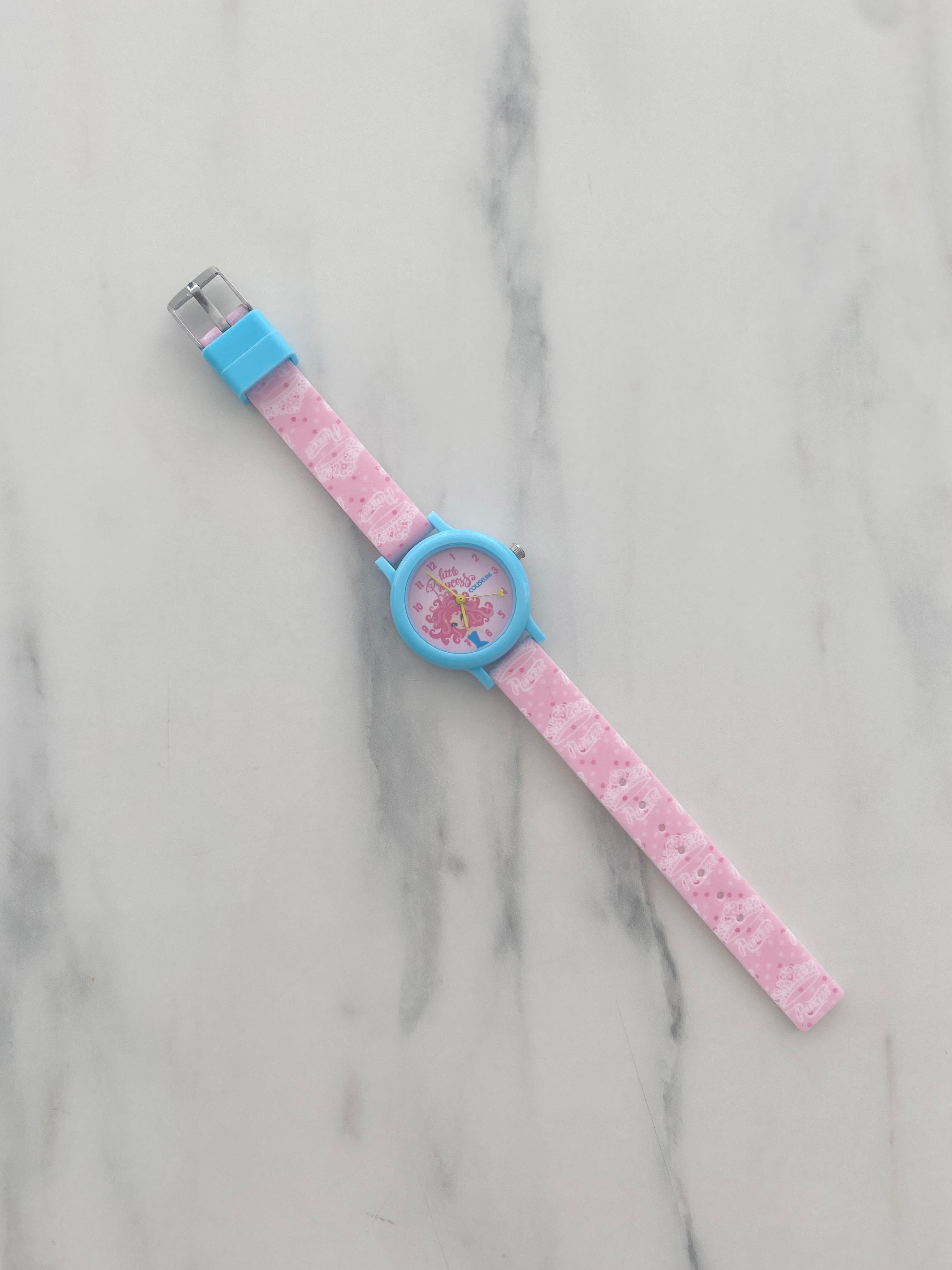 Jaju Baby Coliseum Pembe-Mavi Renk Princess Taç Desenli Çocuk Kol Saati