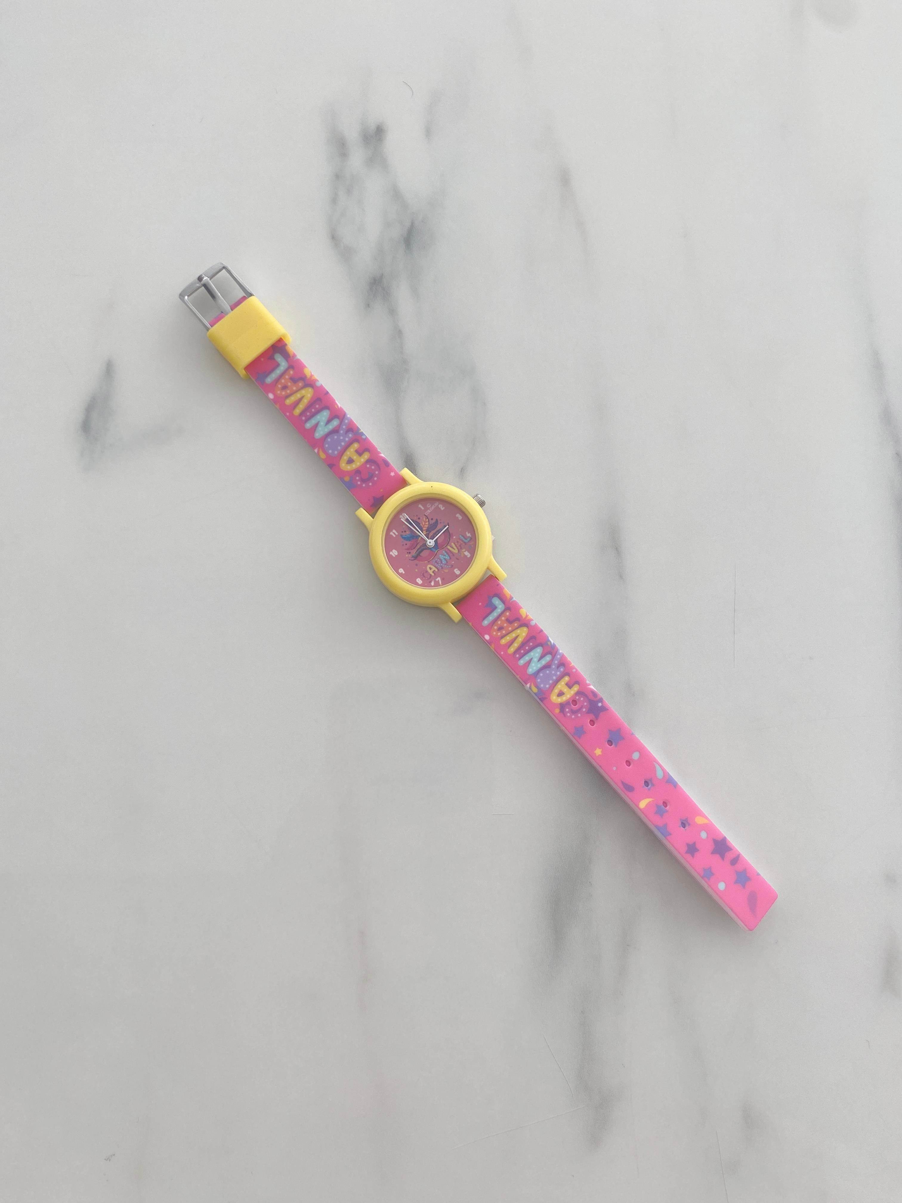 Jaju Baby Coliseum Pembe-Sarı Renk Carnaval Yazılı Çocuk Kol Saati