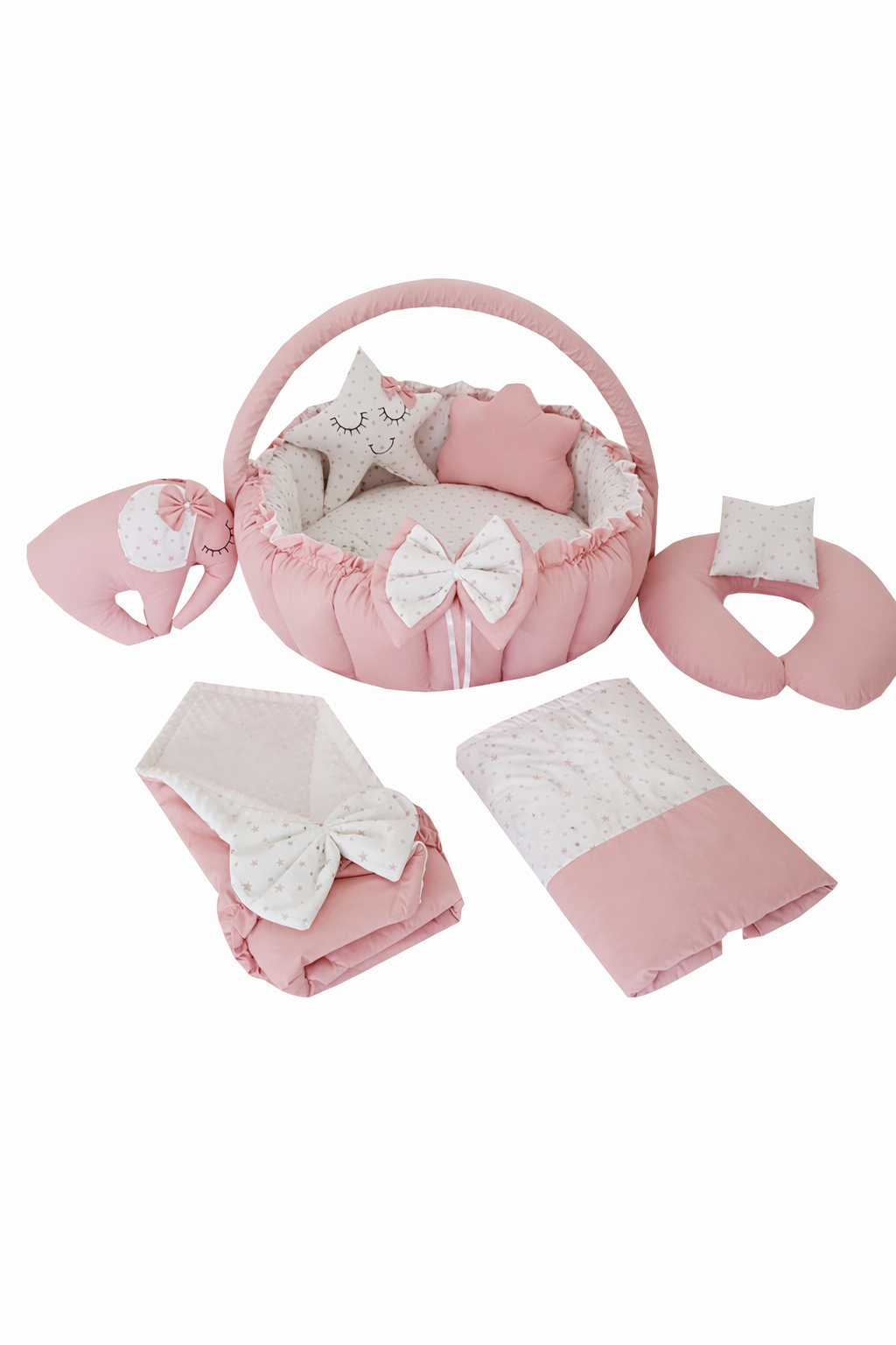 Jaju Baby Düz Pudra Tasarım Lüx Oyun Minderi Babynest 8 Parça Set