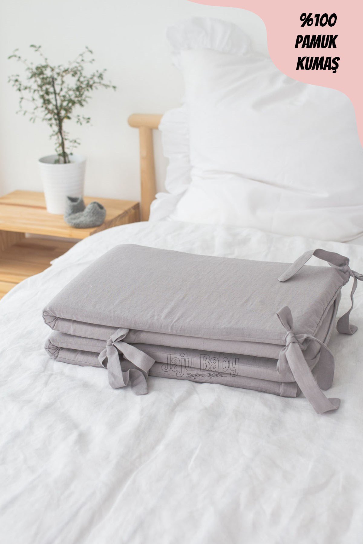 Jaju Baby Düz Renk Gri Beşik Kenar Koruma Özel Ölçü