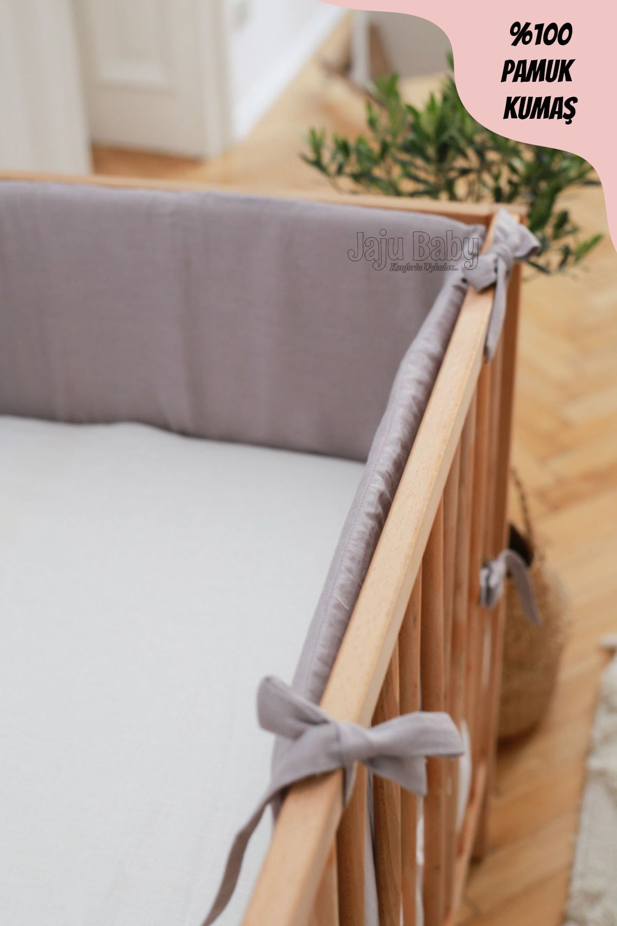 Jaju Baby Düz Renk Gri Beşik Kenar Koruma Özel Ölçü