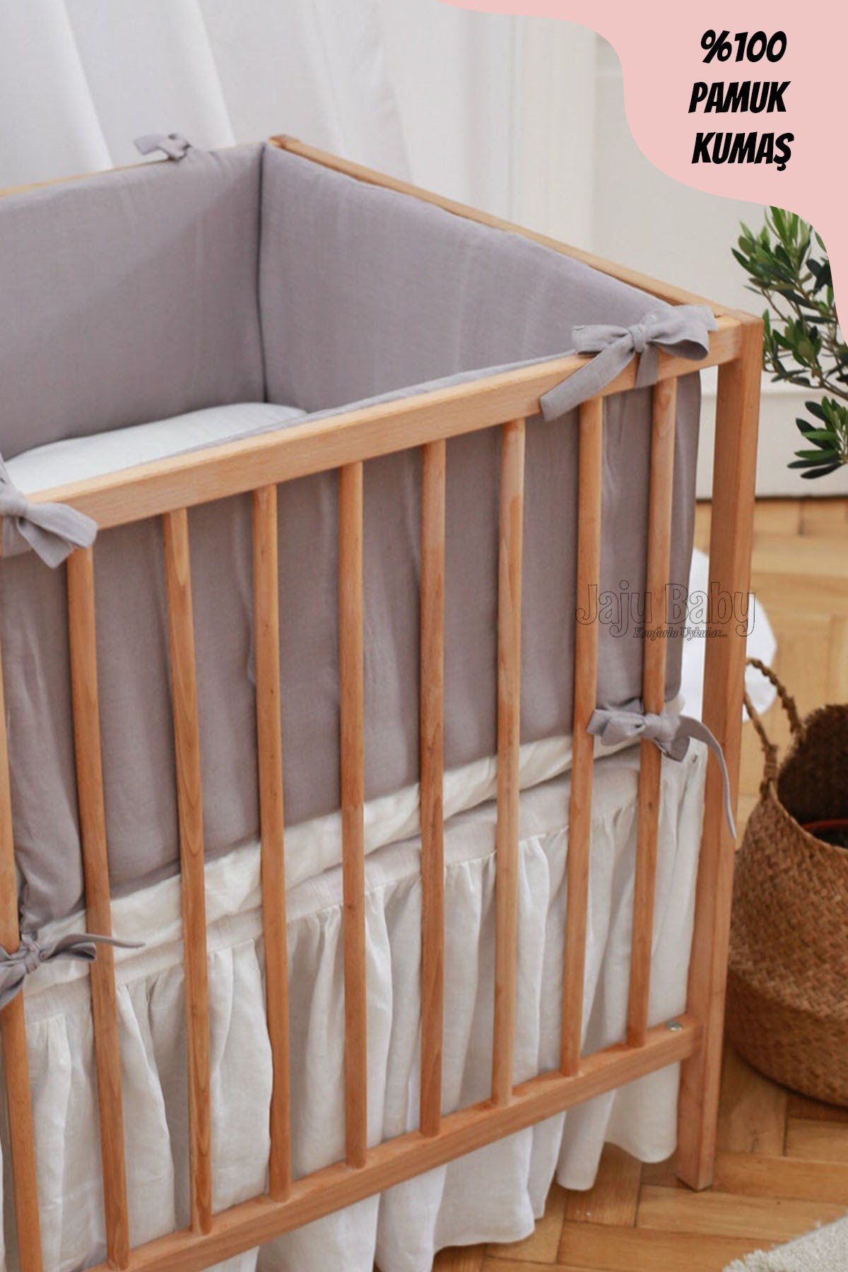 Jaju Baby Düz Renk Gri Beşik Kenar Koruma Özel Ölçü
