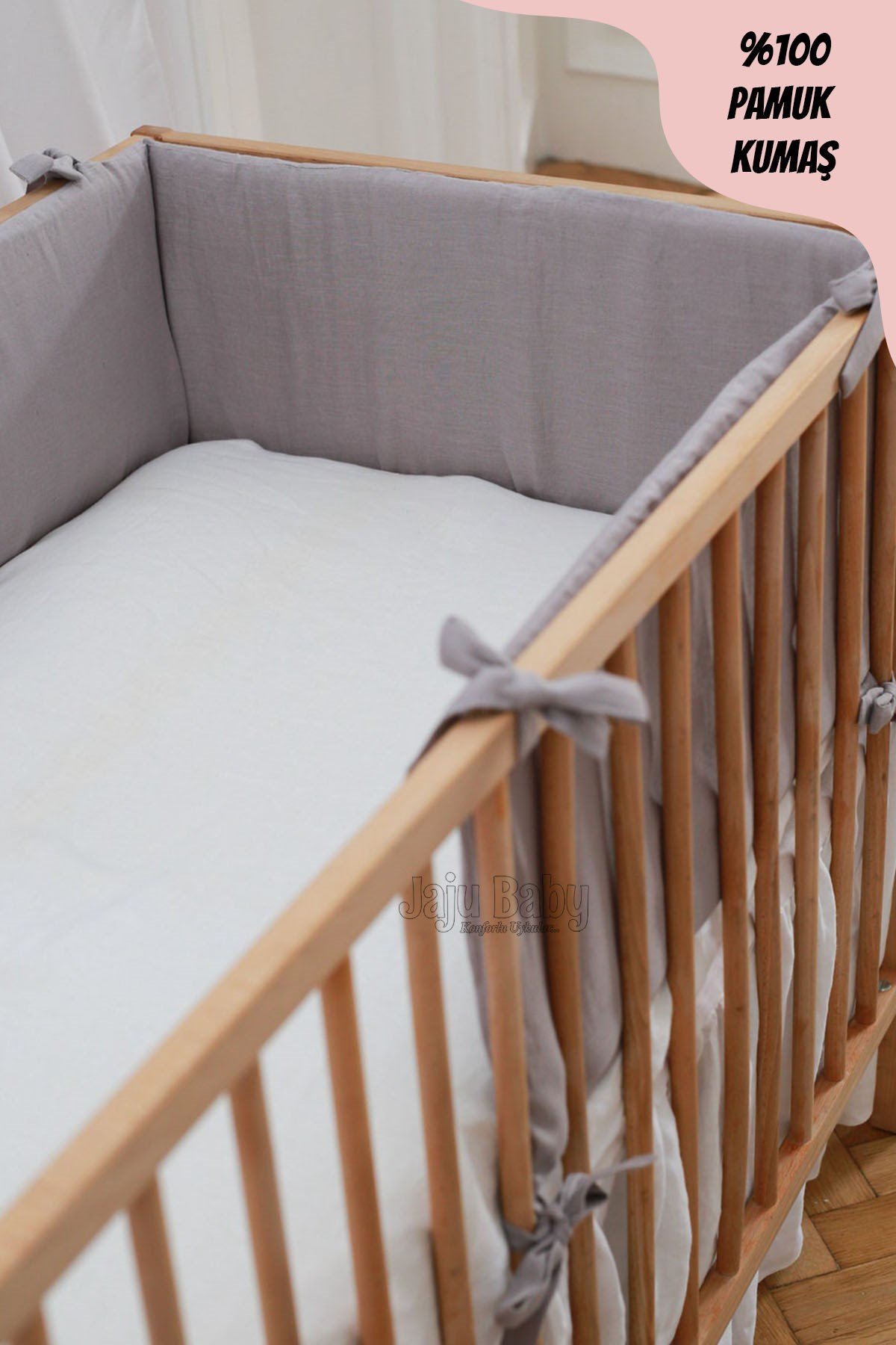 Jaju Baby Düz Renk Gri Beşik Kenar Koruma Özel Ölçü