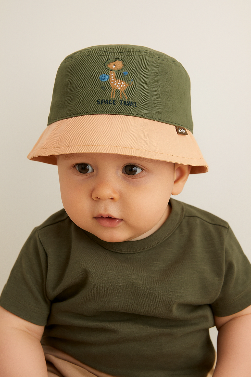 Jaju Baby Erkek Bebek 0-18 Ay Haki Renk Zürafa Desenli Fötr Şapka