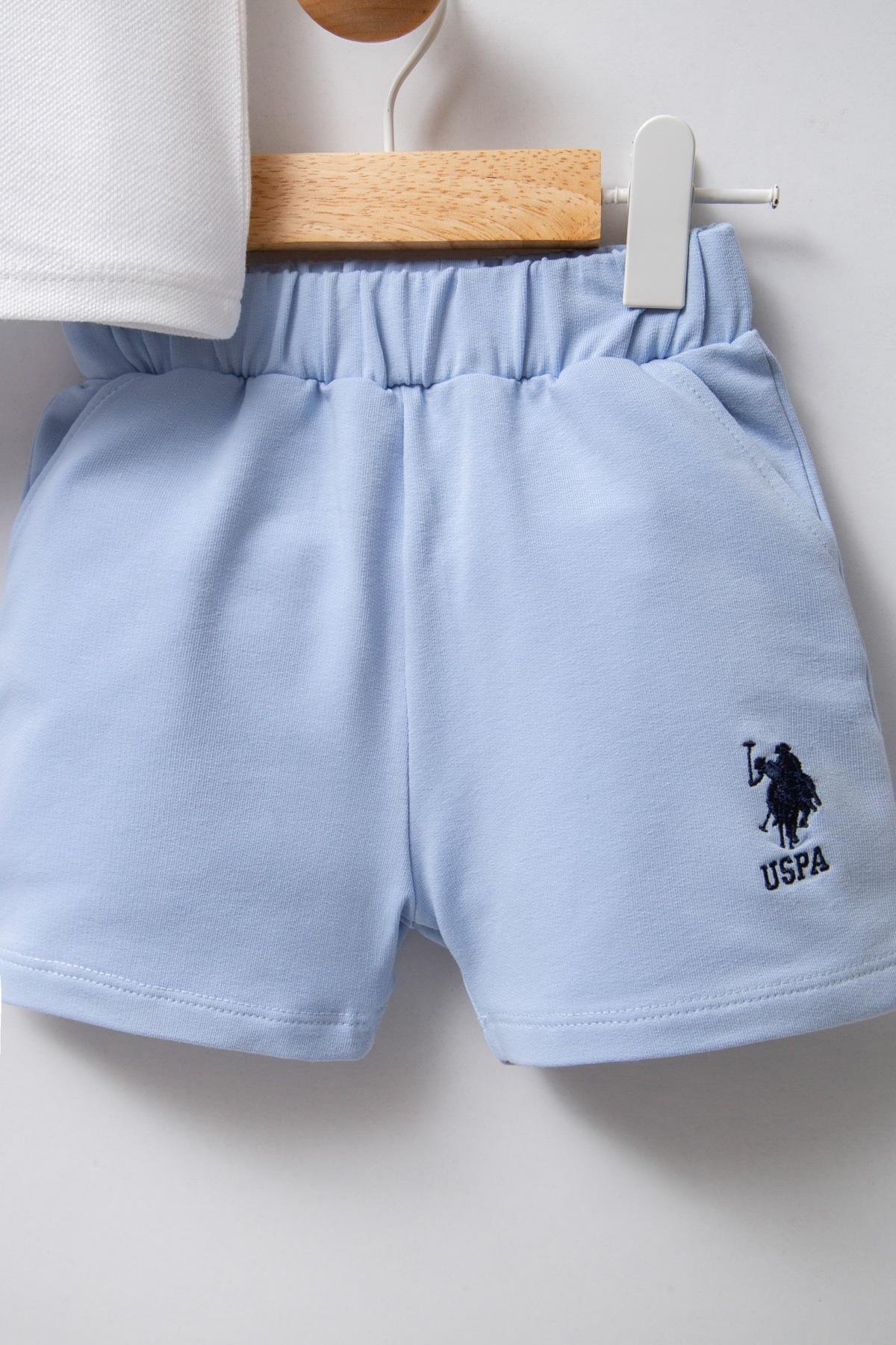 Jaju Baby Erkek Bebek BEYAZ-MAVİ Şort&T-shirt Pike - 2 li Takım