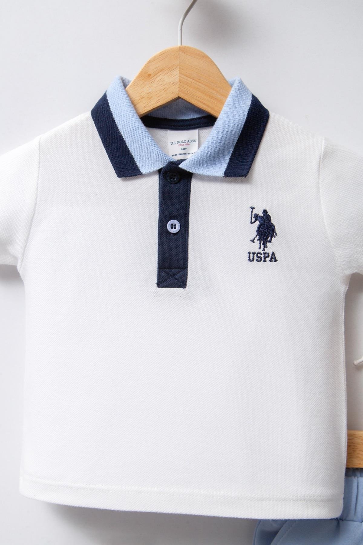 Jaju Baby Erkek Bebek BEYAZ-MAVİ Şort&T-shirt Pike - 2 li Takım