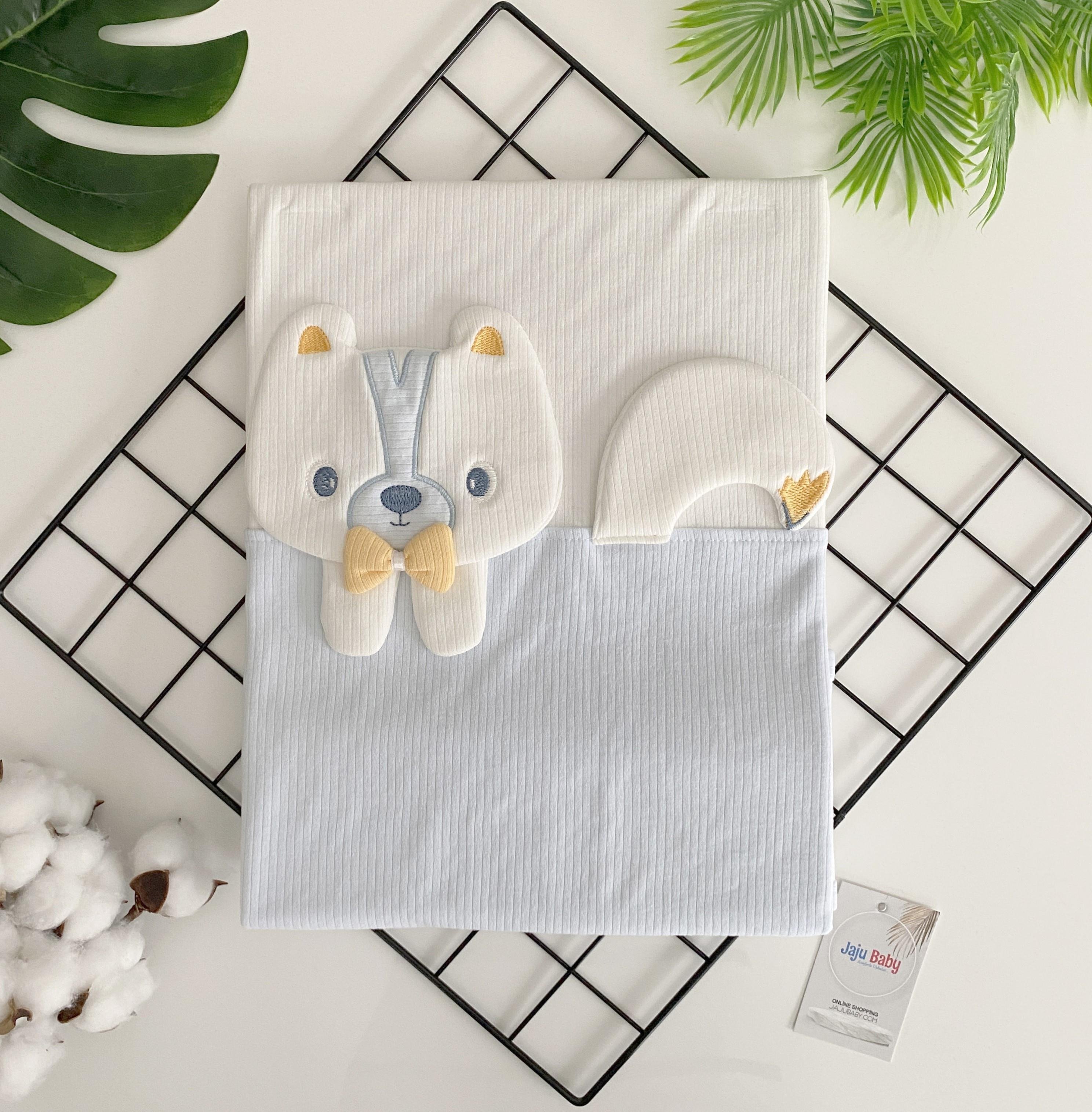 Jaju Baby Erkek Bebek Panda 85x90 Mavi-Beyaz Bebek Penye Battaniye 