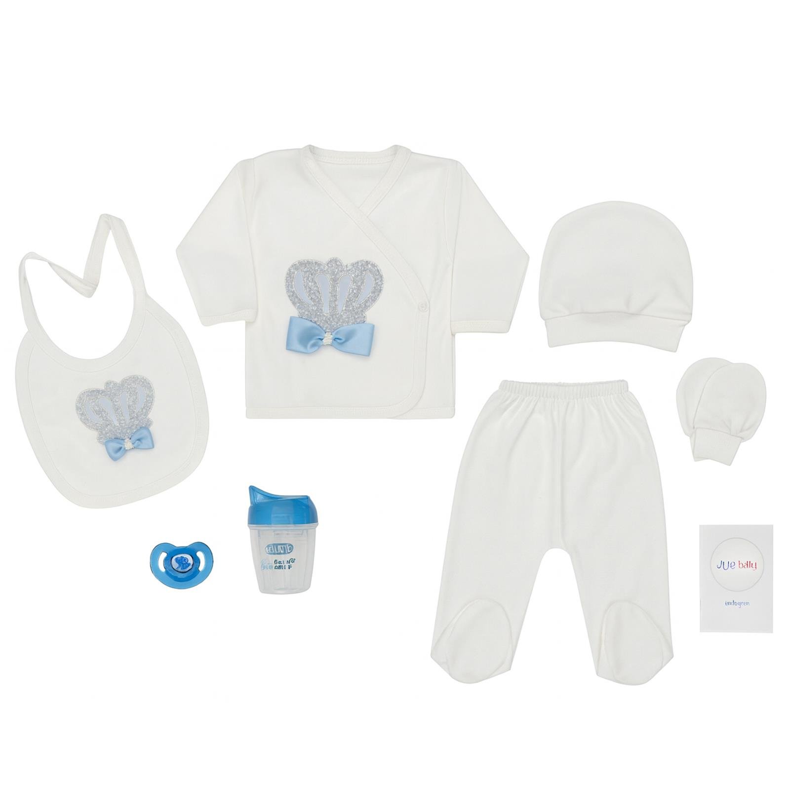 Jaju Baby Erkek Bebek Taşlı Prens Emzik 7 Parça Yenidoğan Zıbın Set