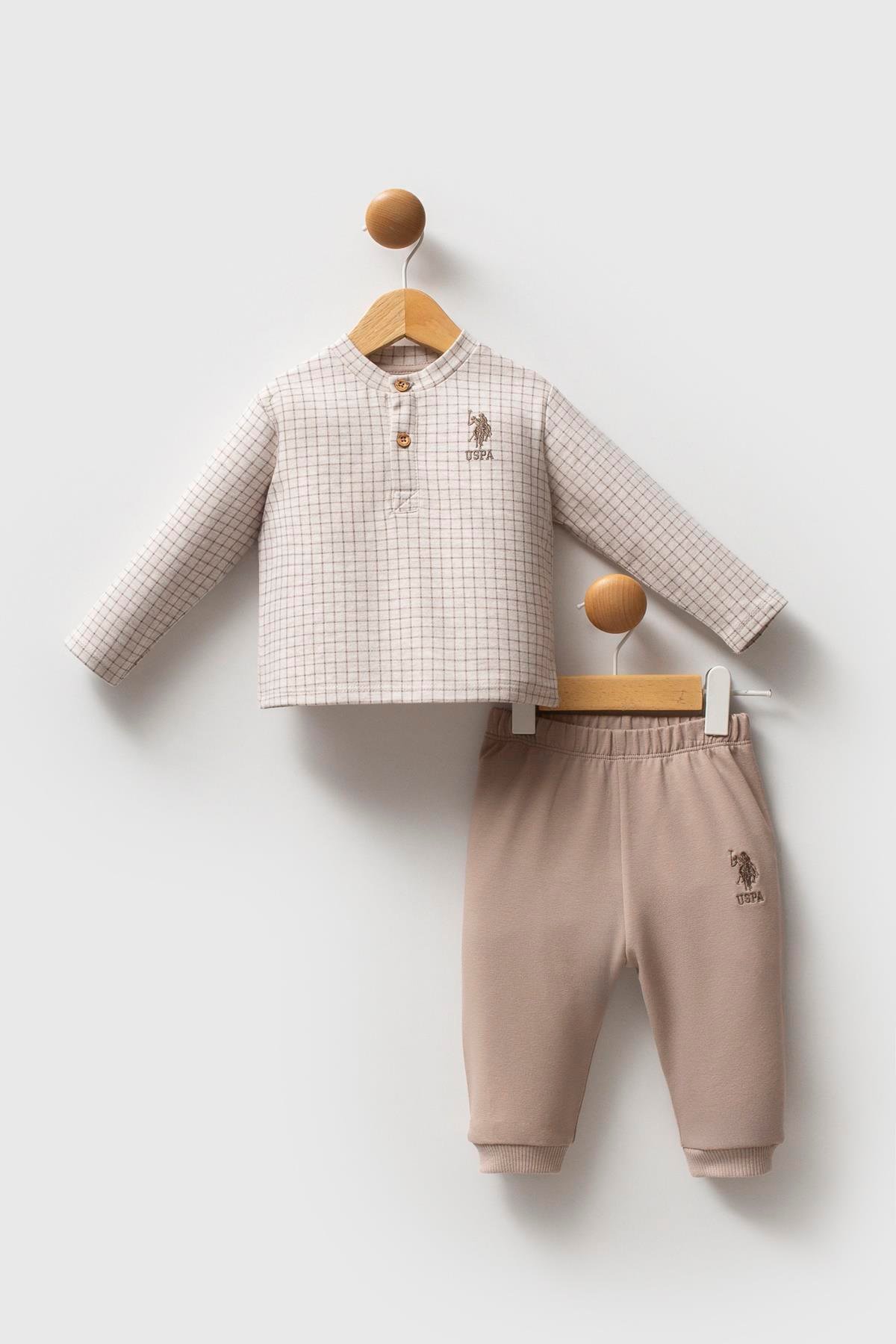 Jaju Baby Erkek Bebek U.S. POLO Assn.  BEJ MELANJ - İki İplik - 2 li Takım USB2576 - V1 