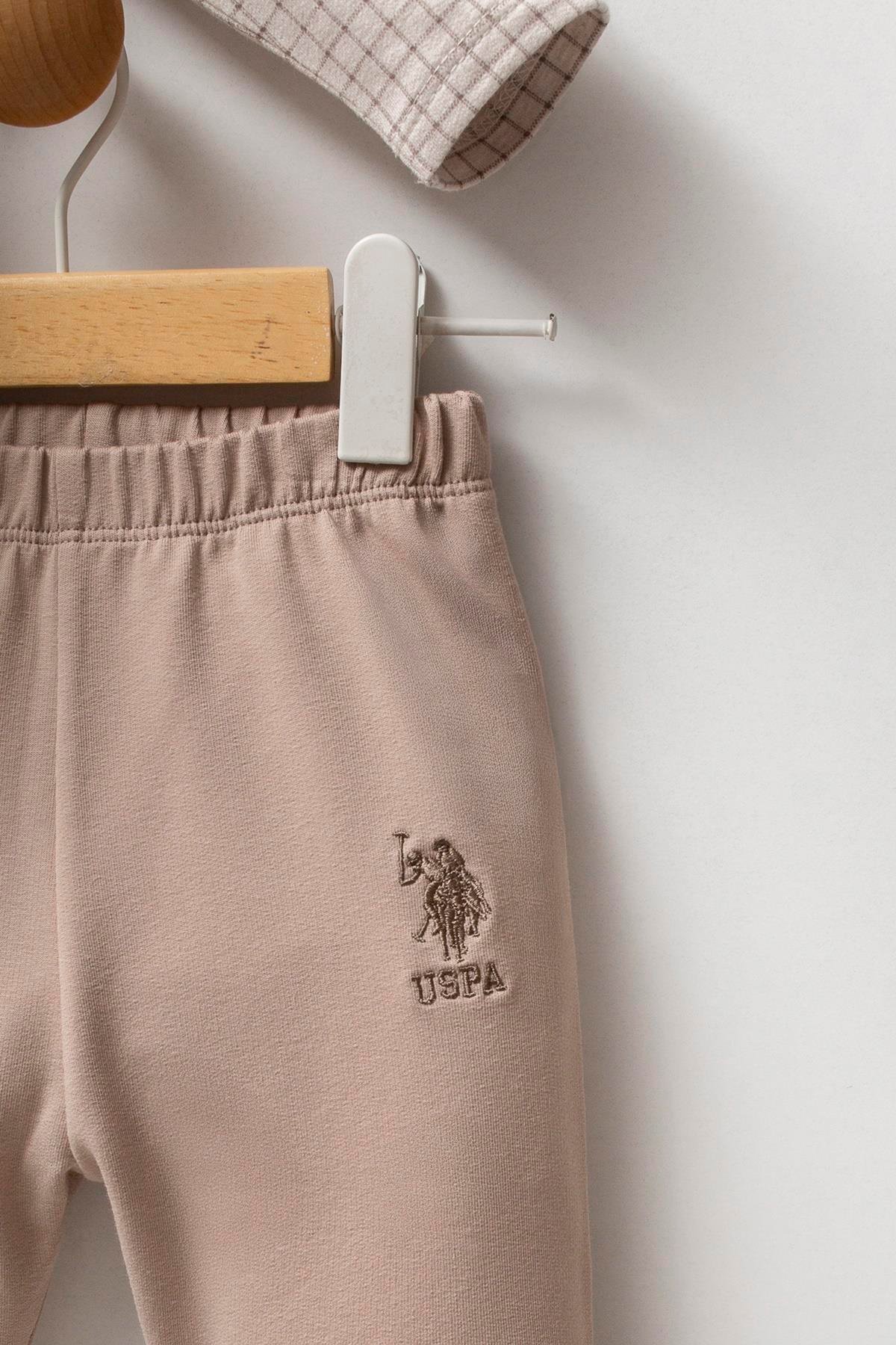 Jaju Baby Erkek Bebek U.S. POLO Assn.  BEJ MELANJ - İki İplik - 2 li Takım USB2576 - V1 