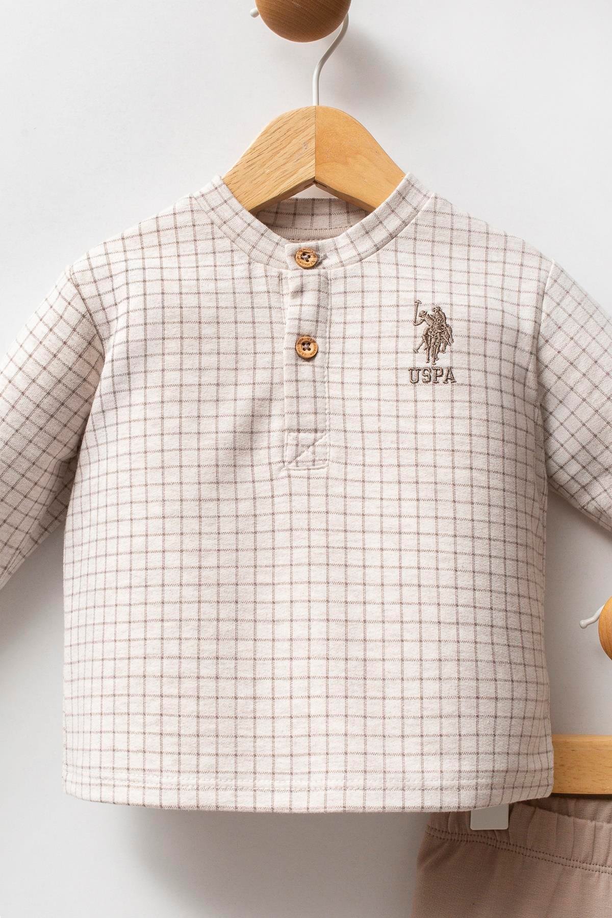 Jaju Baby Erkek Bebek U.S. POLO Assn.  BEJ MELANJ - İki İplik - 2 li Takım USB2576 - V1 