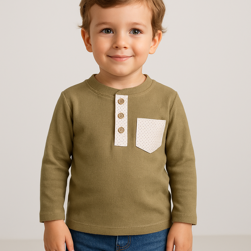 Jaju Baby Erkek Bebek Yeşil Renk Cep Detaylı Sweatshirt