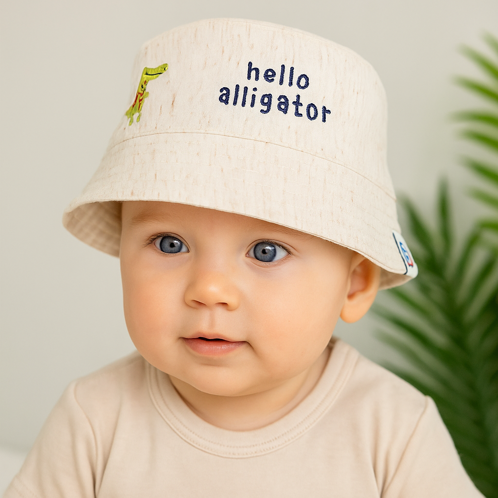 Jaju Baby Erkek Çocuk 1-3 Yaş Bej Renk Önü Yazılı Timsah Desenli Fötr Şapka