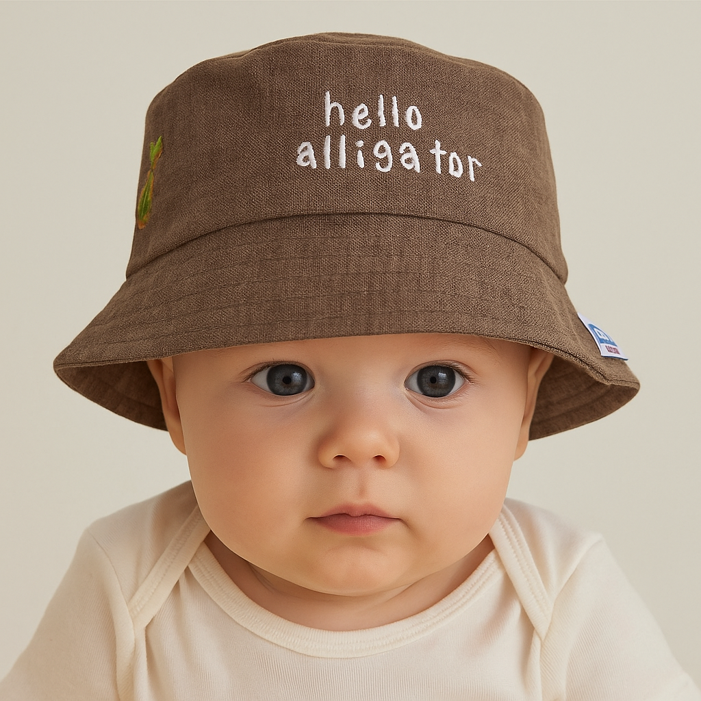 Jaju Baby Erkek Çocuk 1-3 Yaş Kahverengi Önü Yazılı Timsah Desenli Fötr Şapka