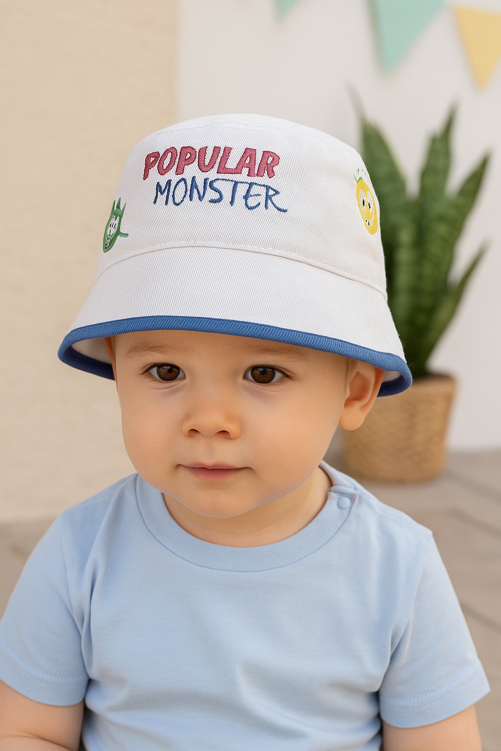 Jaju Baby Erkek Çocuk 1-3 Yaş Populer Monster Beyaz Fötr Şapka