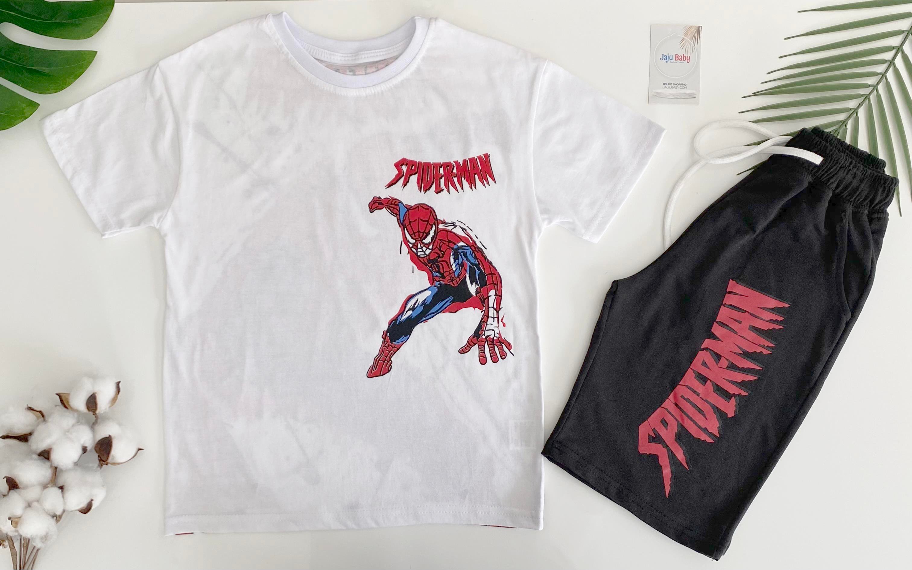 Jaju Baby Erkek Çocuk Arkası Spiderman Baskılı T-shirt Ve Siyah Şort Takım