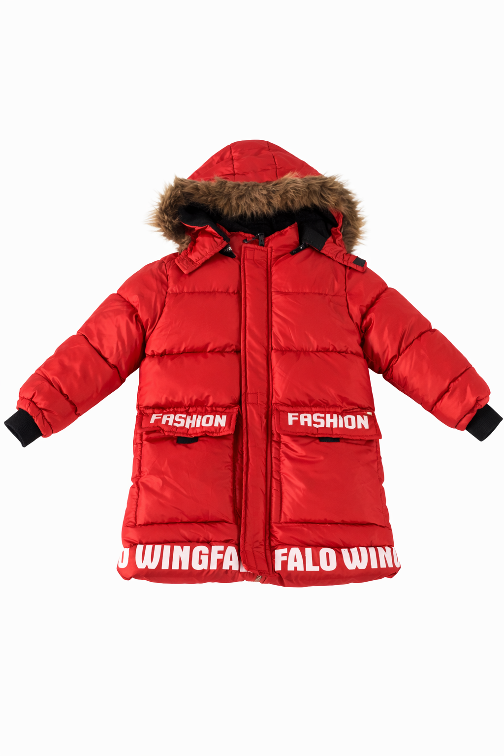 Jaju Baby Erkek Çocuk Kırmızı Renk Yazı Detaylı İçi Polar Kapüşonlu Şişme Mont