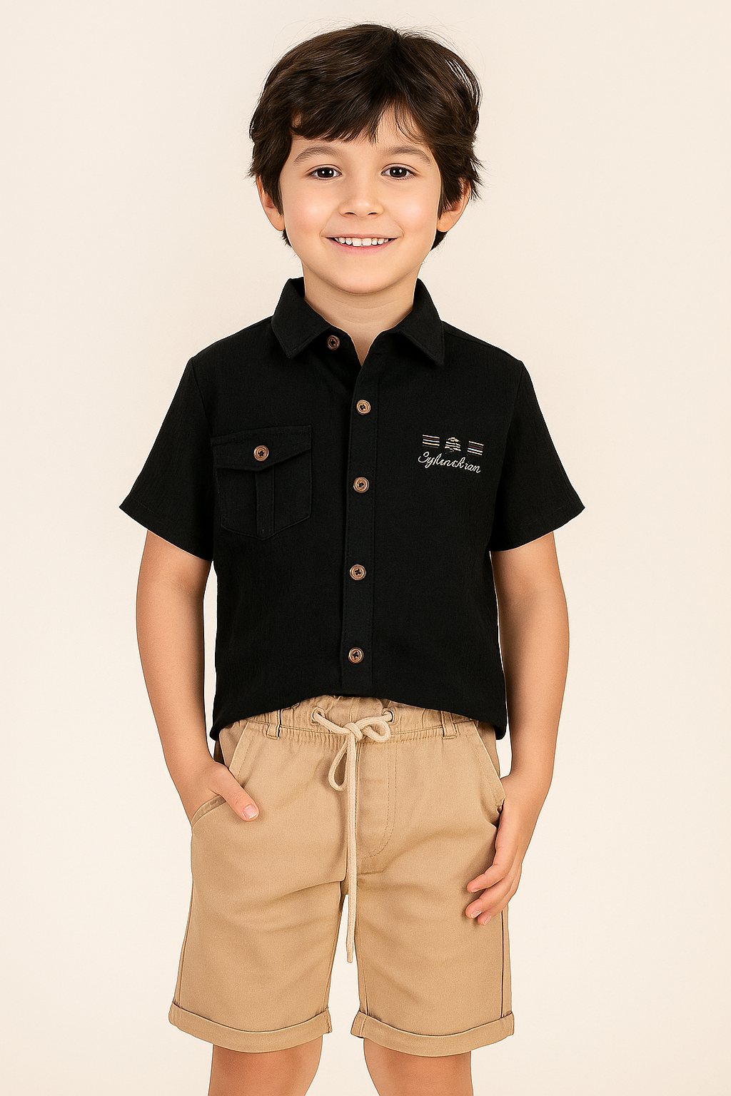 Jaju Baby Erkek Çocuk Siyah Kısa Kol Gömlek Ve Şort Takım
