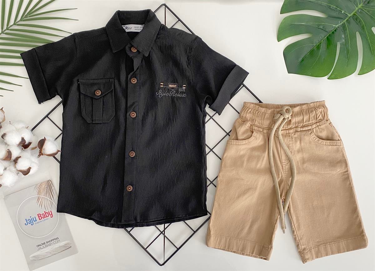 Jaju Baby Erkek Çocuk Siyah Kısa Kol Gömlek Ve Şort Takım