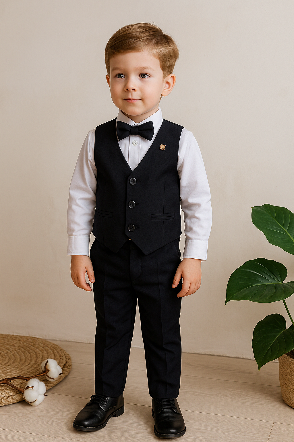 Jaju Baby Erkek Çocuk Siyah Renk Yelek & Gömlek Ve Pantolon Takım