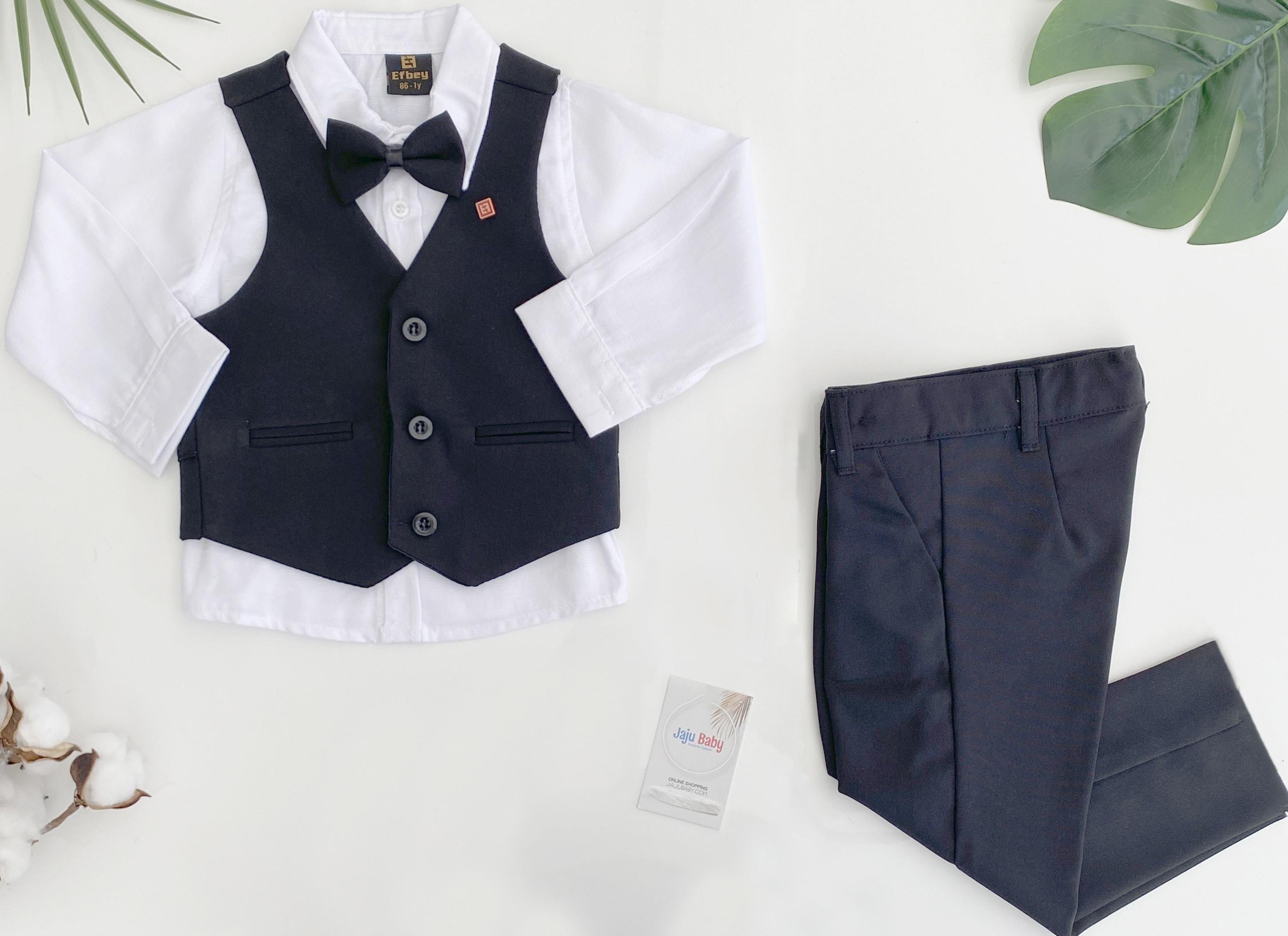 Jaju Baby Erkek Çocuk Siyah Renk Yelek & Gömlek Ve Pantolon Takım