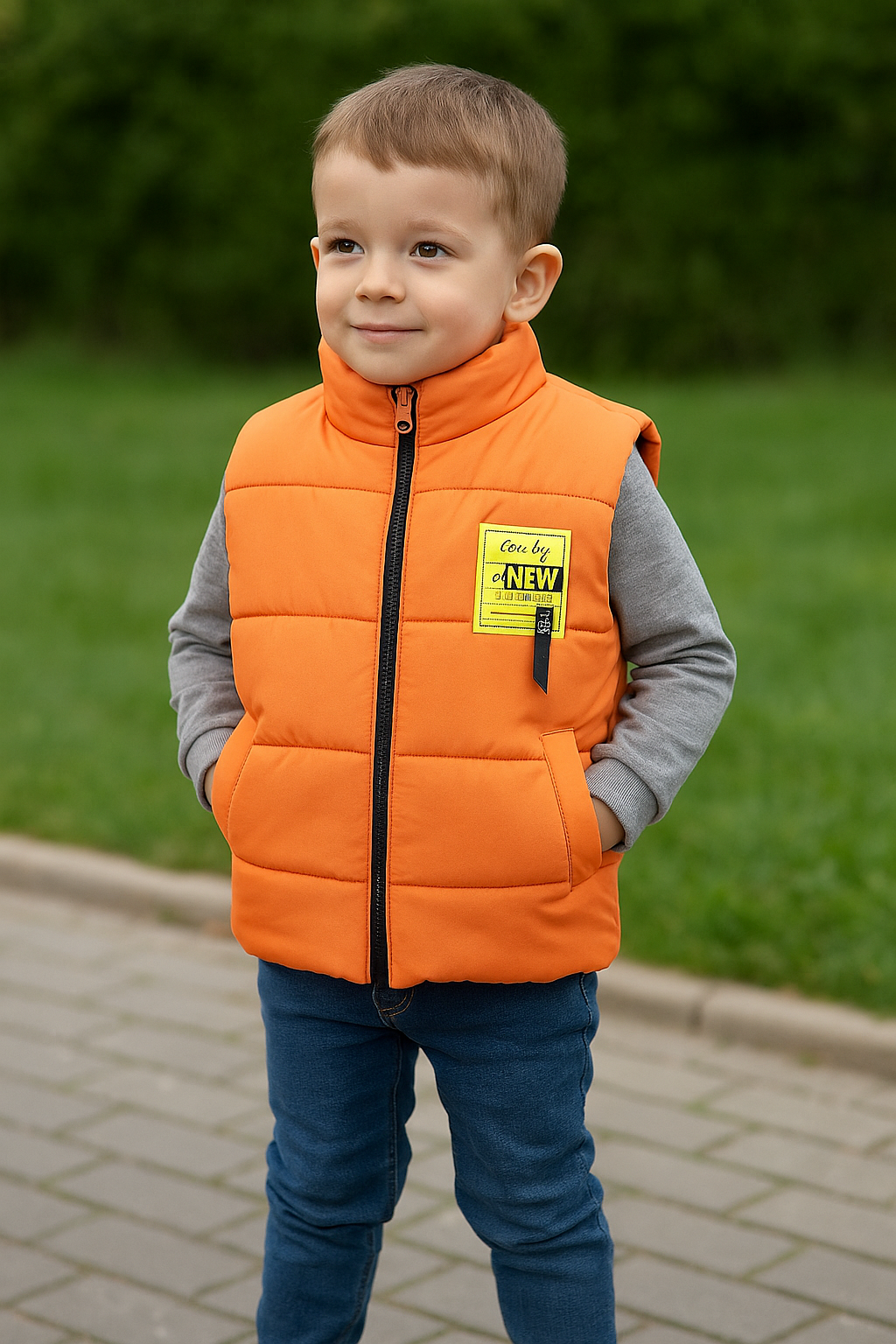 Jaju Baby Erkek Çocuk Turuncu Renk Önü Armalı Şişme Yelek