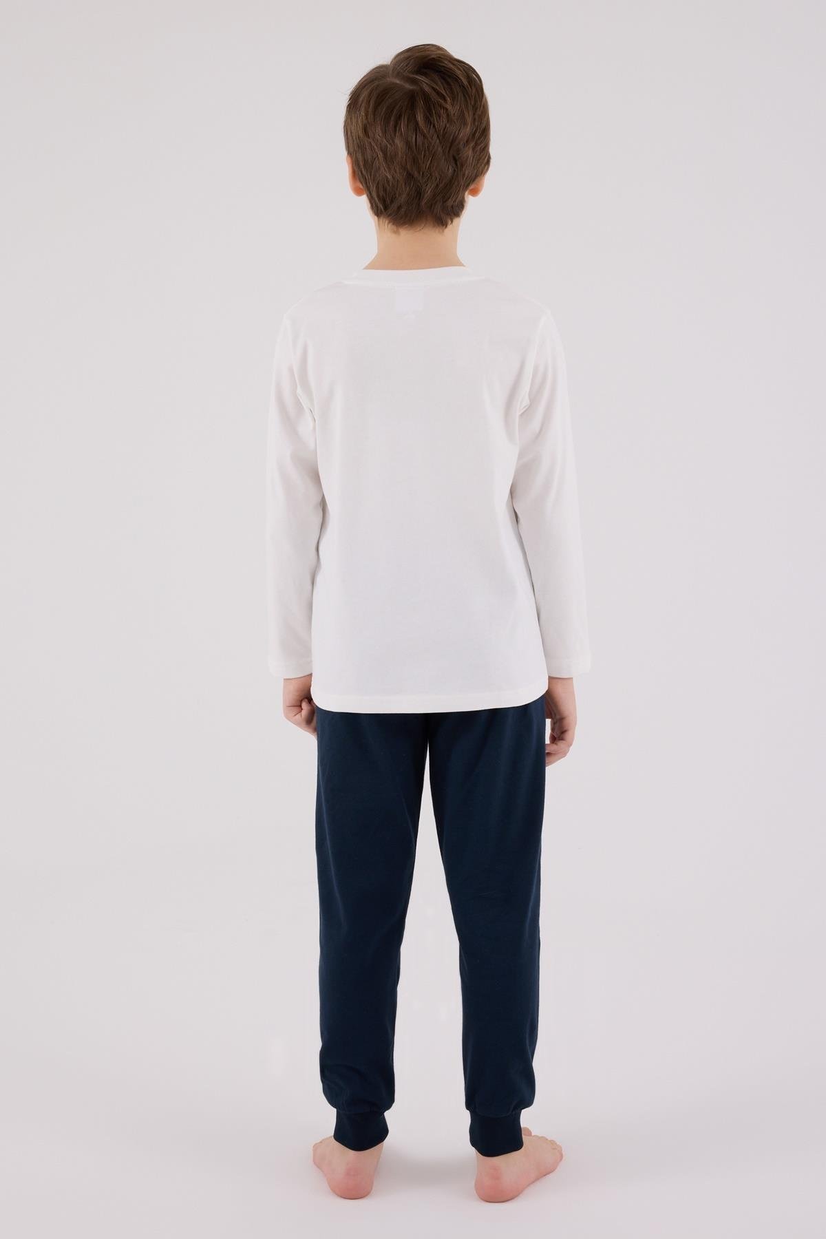 Jaju Baby  Erkek çocuk US2203 - V1 BEYAZ - Süprem - Uzun Kol Pijama Takım