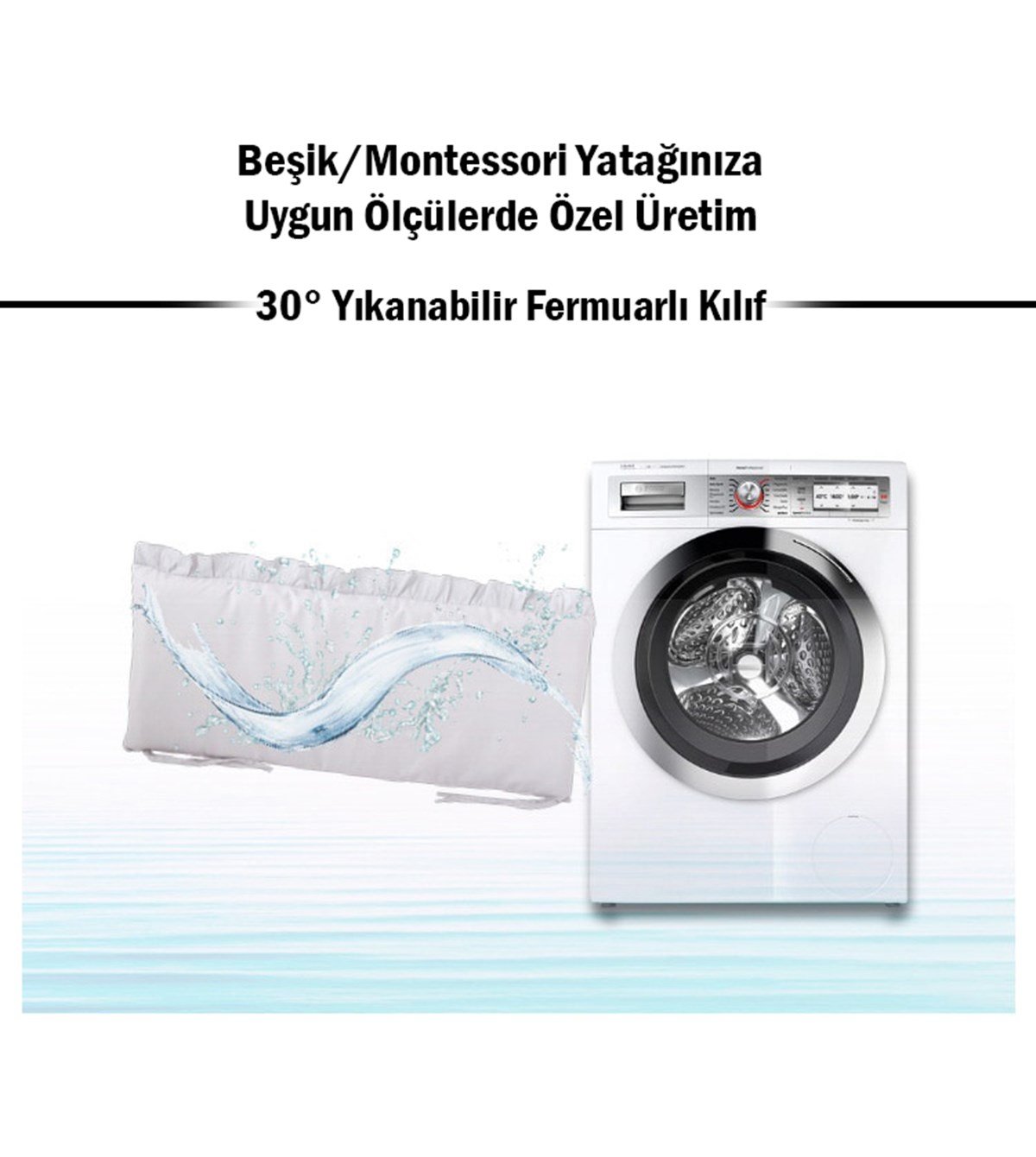 Jaju Baby Fırfırlı Gri Renk Beşik / Montessori Kenar Koruma