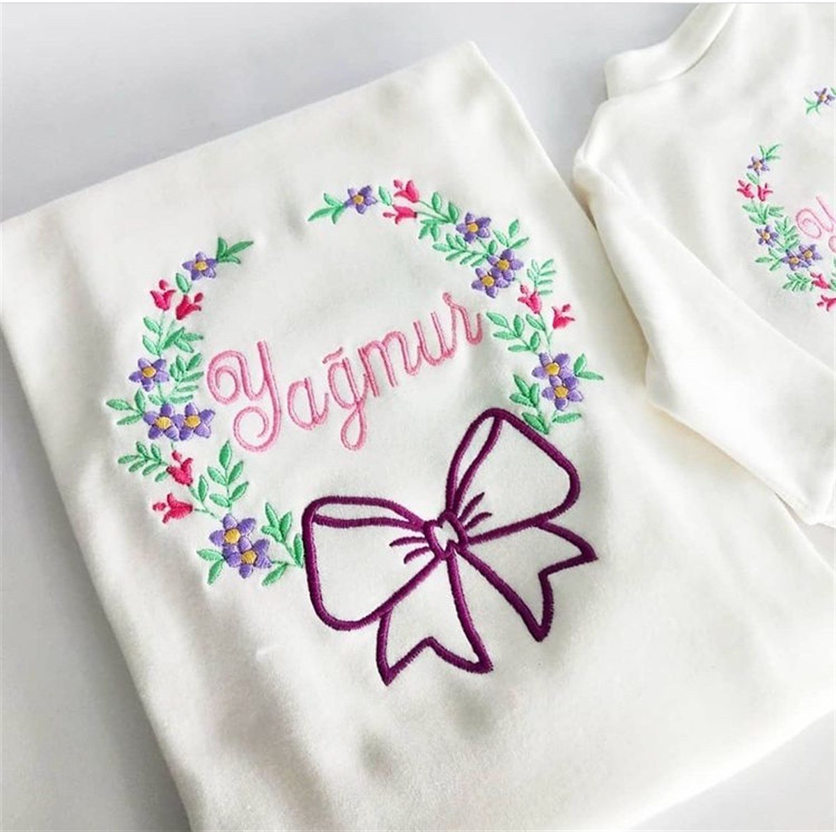 Jaju Baby Fiyonk ve İsim İşlemeli Bebek Tulum Set