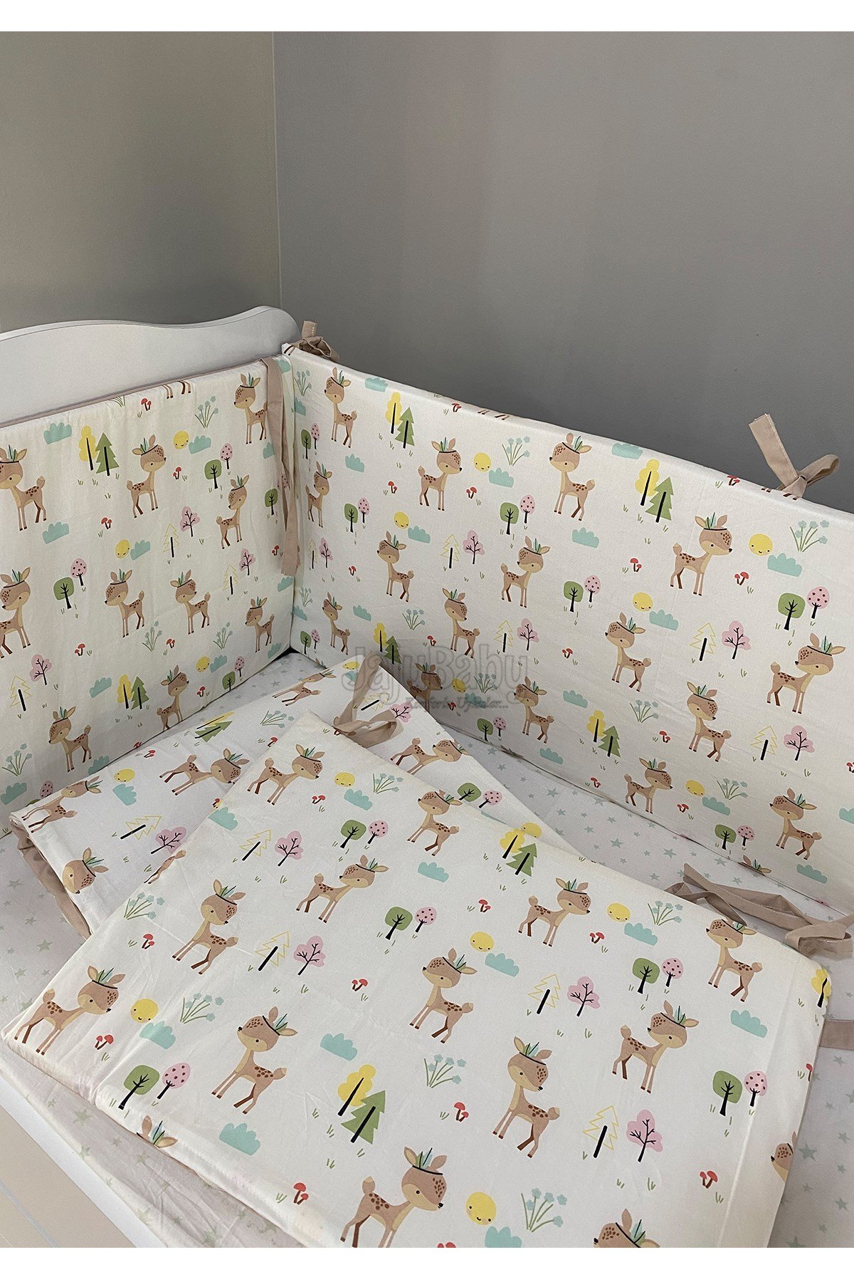 Jaju Baby Geyik Desenli Beşik Kenar Koruma Özel Ölçü