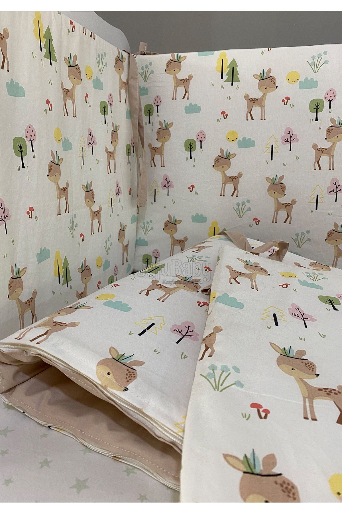 Jaju Baby Geyik Desenli Beşik Kenar Koruma Özel Ölçü