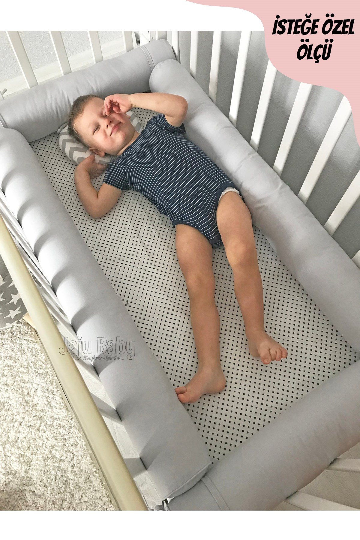 Jaju Baby Gri Montessori Yatak Bariyer Beşik Kenar Koruma Özel Ölçü