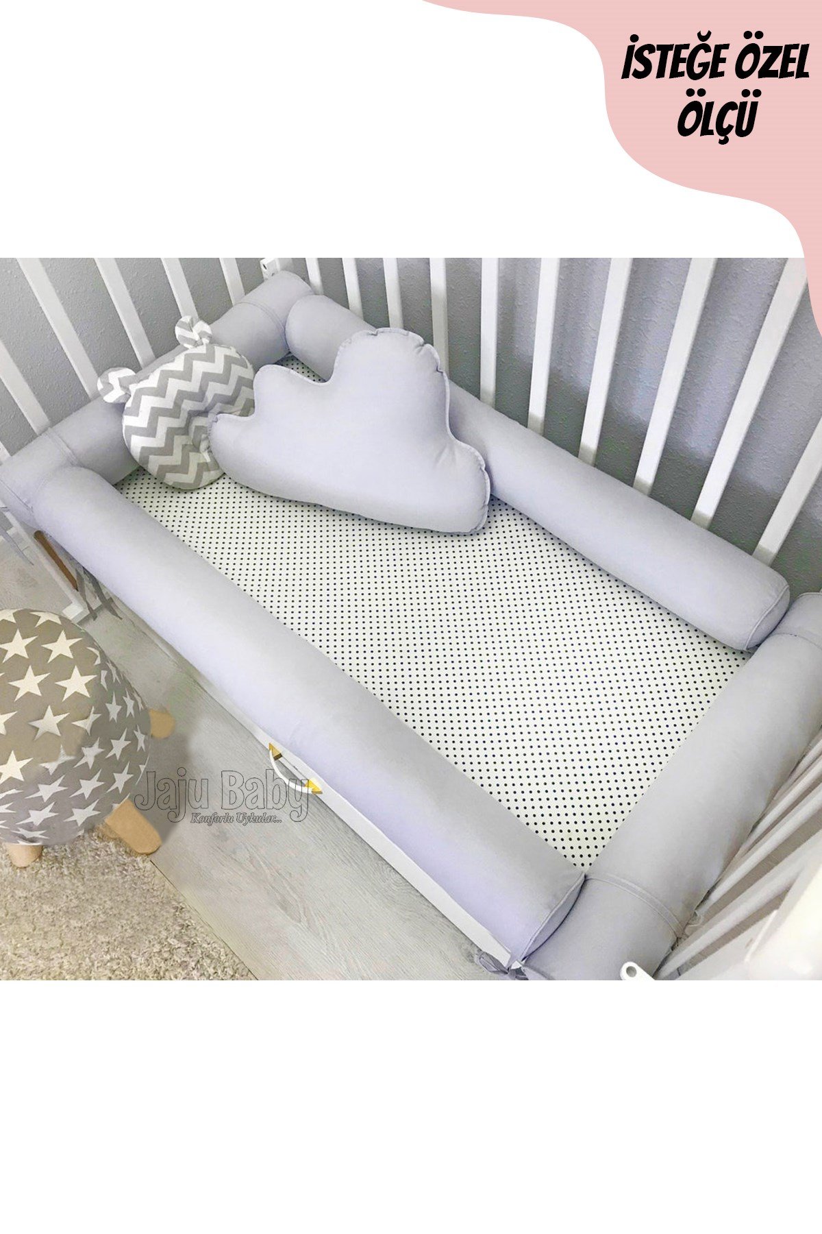 Jaju Baby Gri Montessori Yatak Bariyer Beşik Kenar Koruma Özel Ölçü