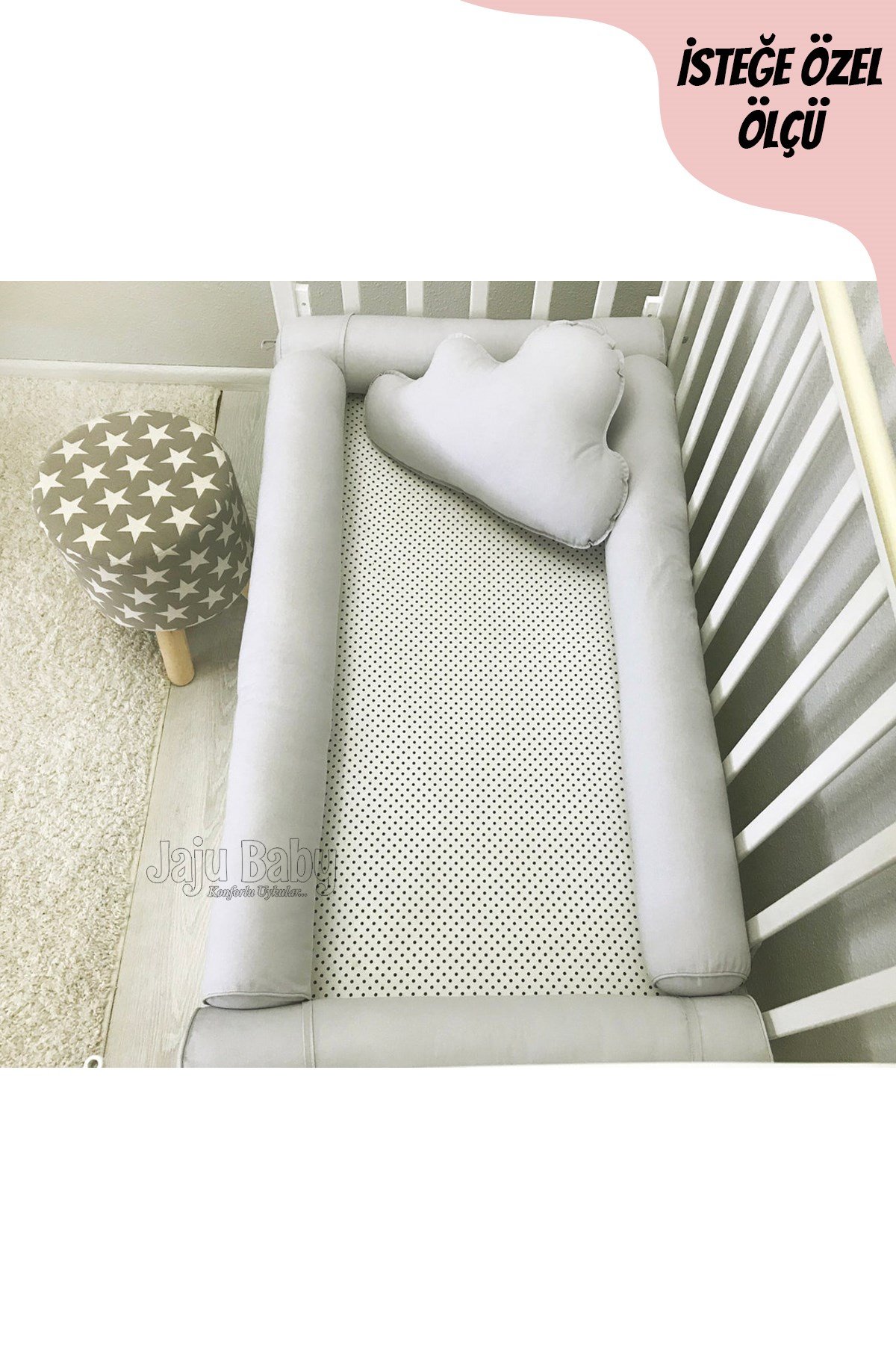 Jaju Baby Gri Montessori Yatak Bariyer Beşik Kenar Koruma Özel Ölçü