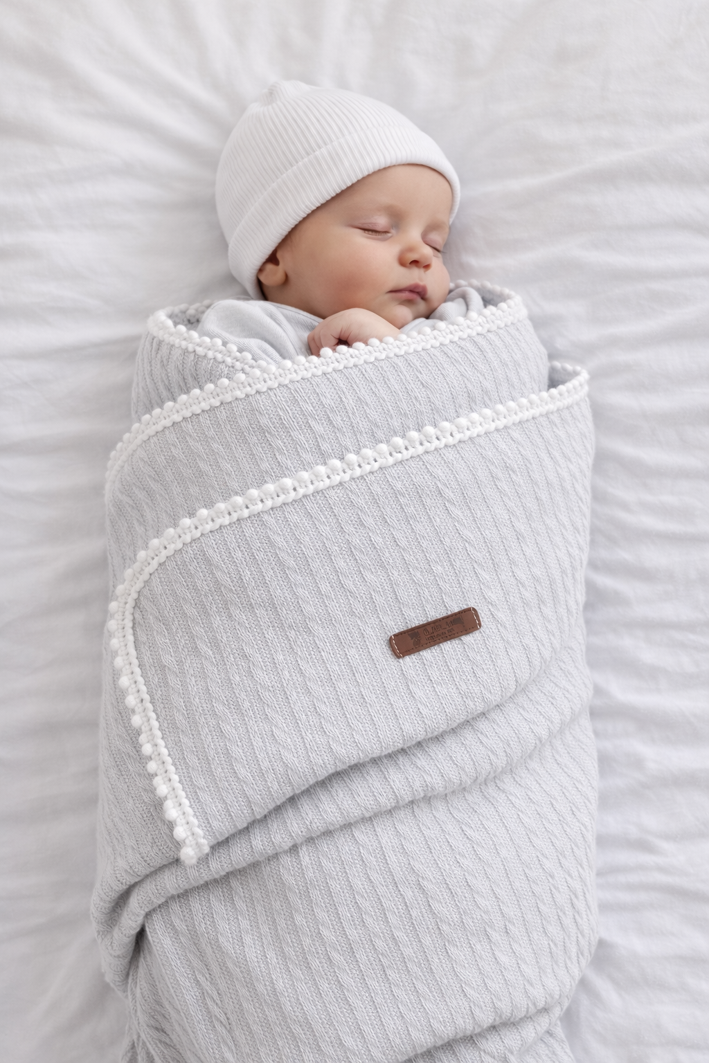 Jaju Baby Gri Örgü Pike Bebek Battaniyesi 100x110 cm