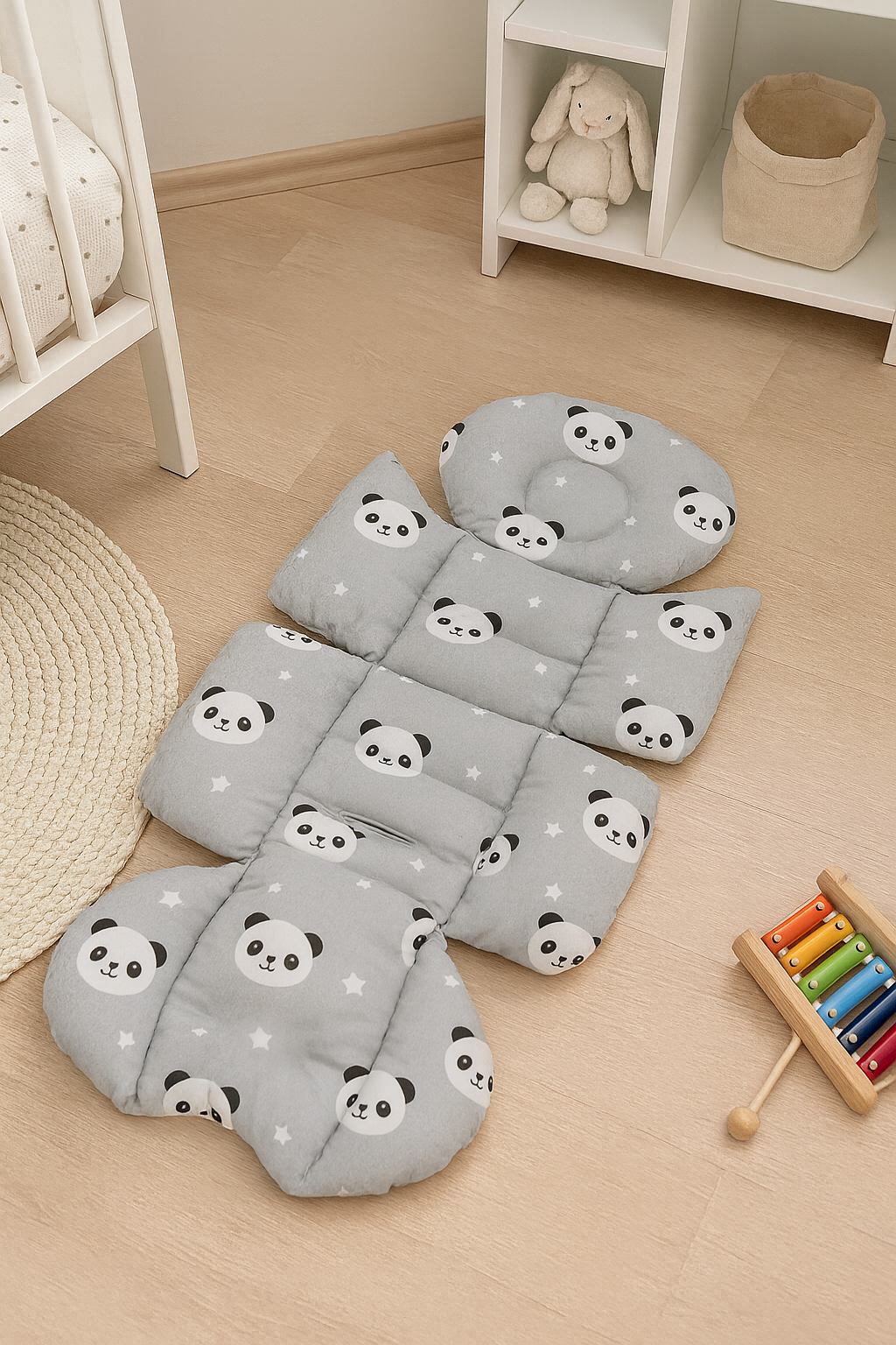 Jaju Baby Gri Panda Desenli Bebek Arabası Minderi