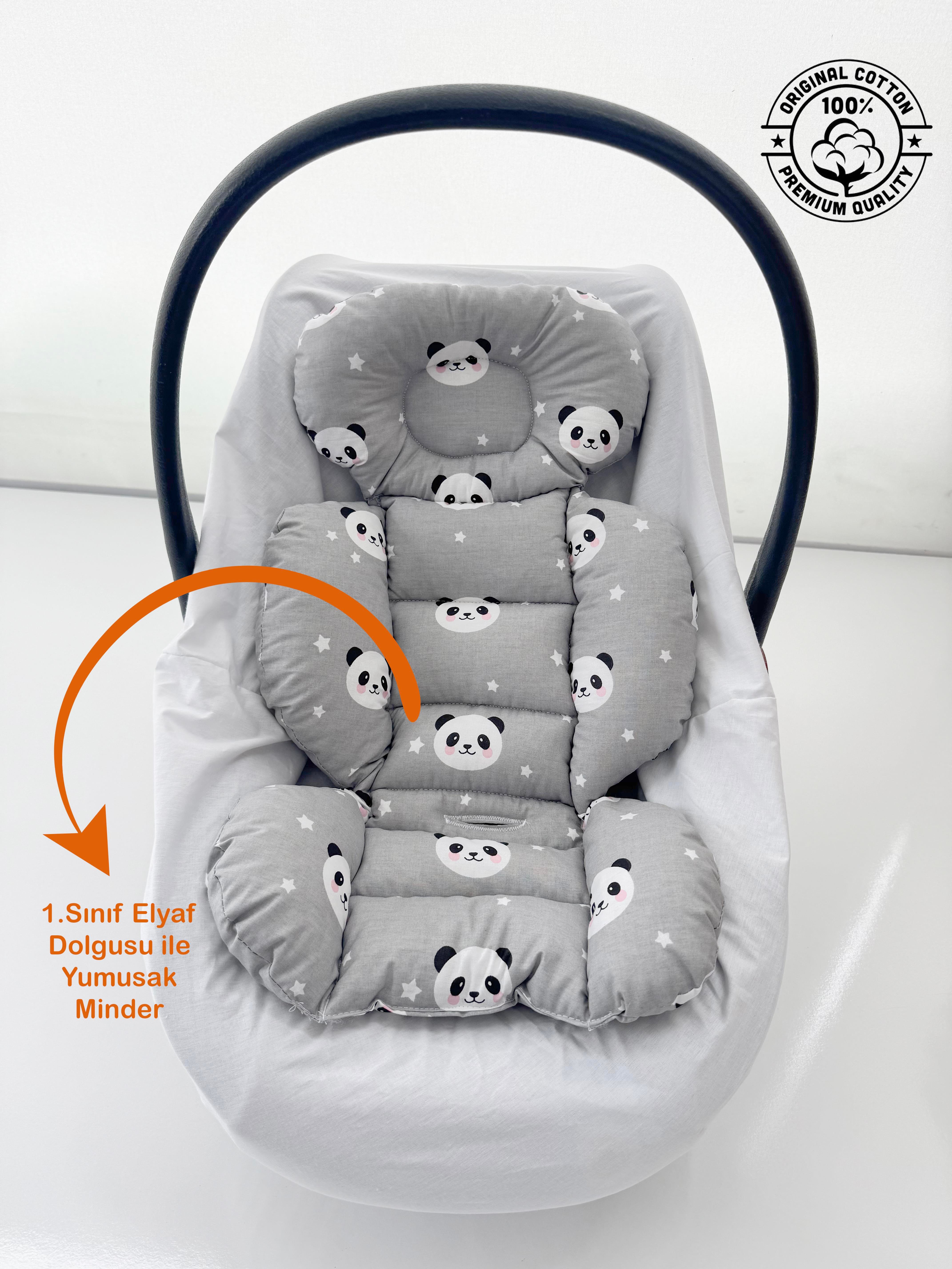 Jaju Baby Gri Panda Desenli Oto Koltuğu Minderi - Puset Minderi