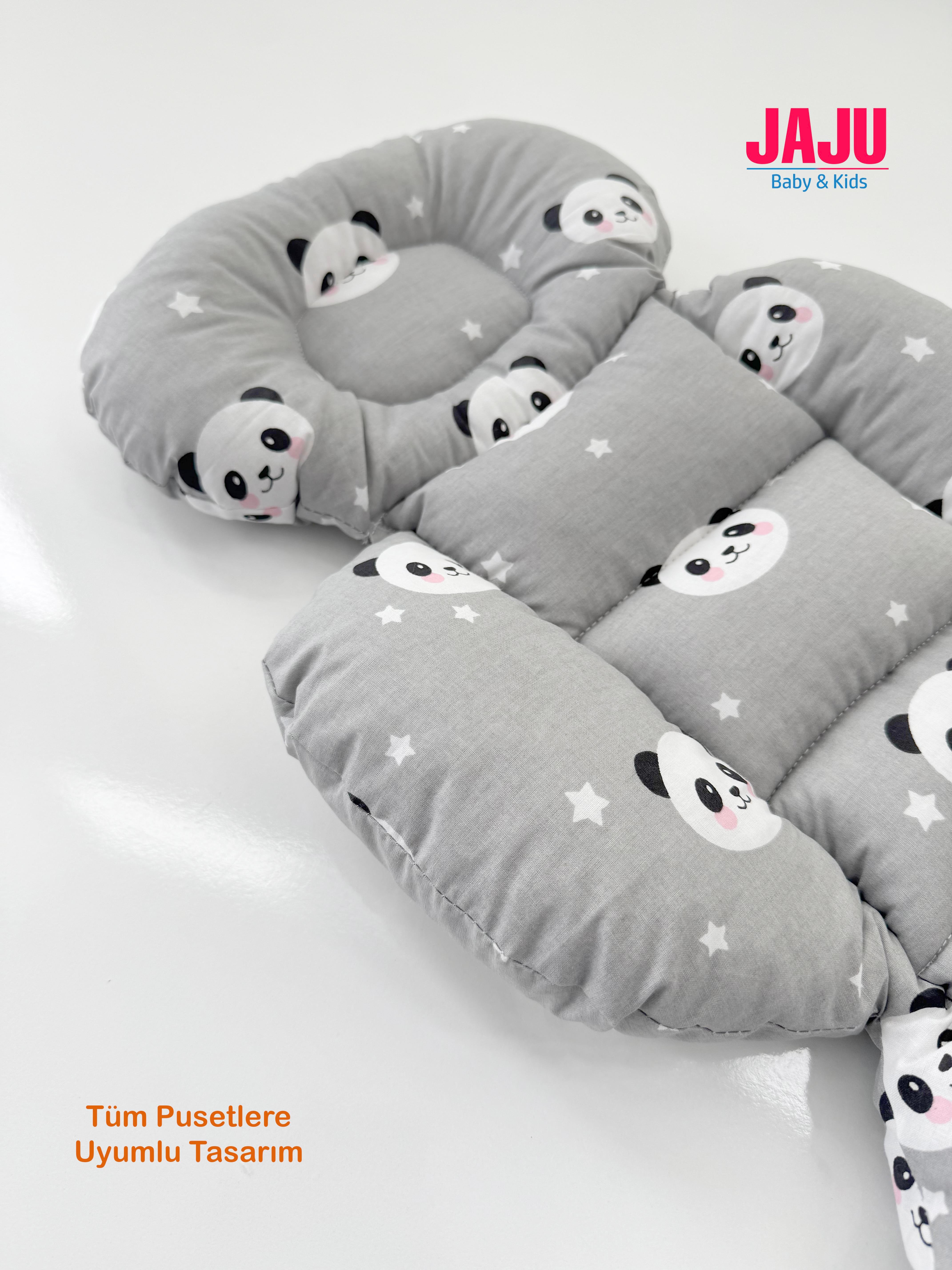 Jaju Baby Gri Panda Desenli Oto Koltuğu Minderi - Puset Minderi