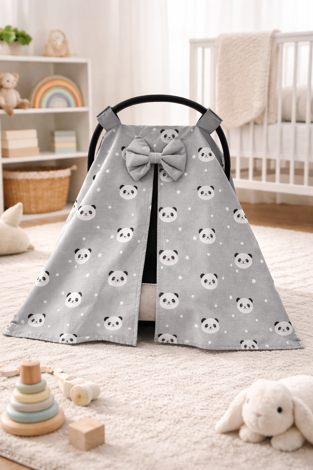 Jaju Baby Gri Panda Tasarım Puset Örtüsü
