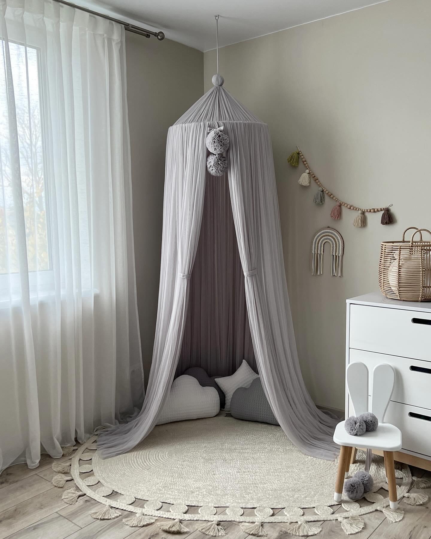 Jaju Baby Gri Renk Çift Ponponlu Cibinlik