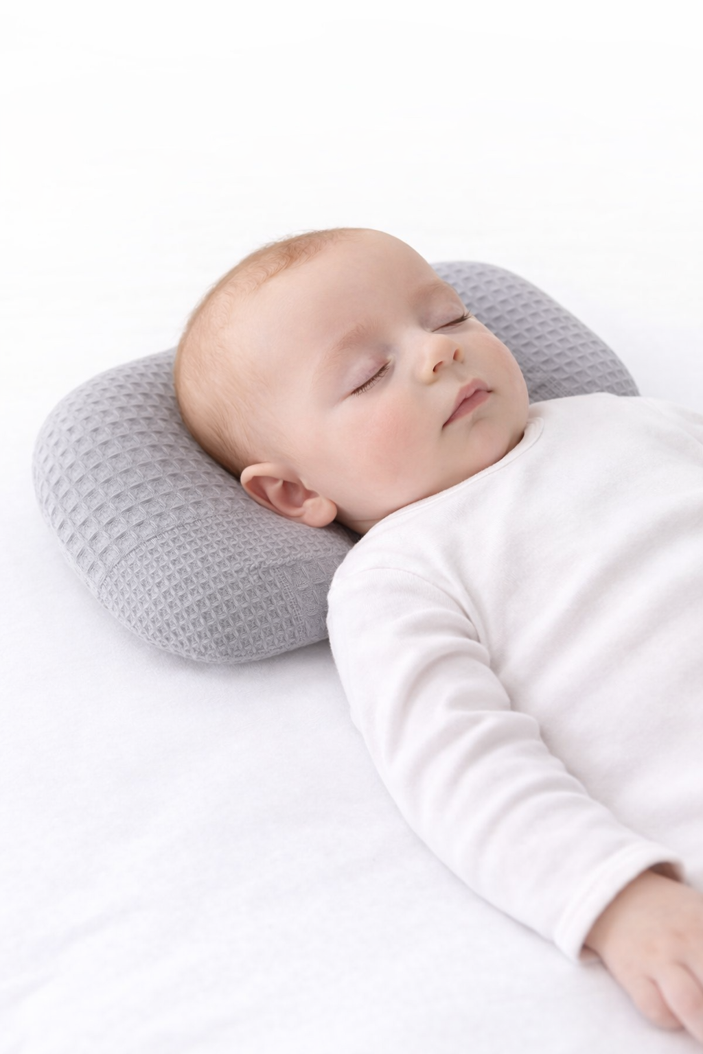 Jaju Baby Gri Waffle Düz Kafa Yastığı Bebek Kafa Şekillendirici Yastık Bebek Yastığı Düz Kafa Sendorumu Önleyici Yastık