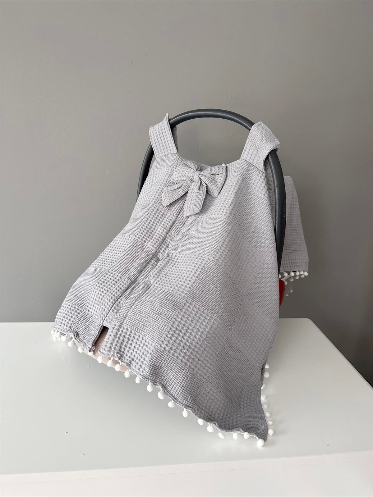 Jaju Baby Gri Waffle Kumaş Organik Puset Örtüsü