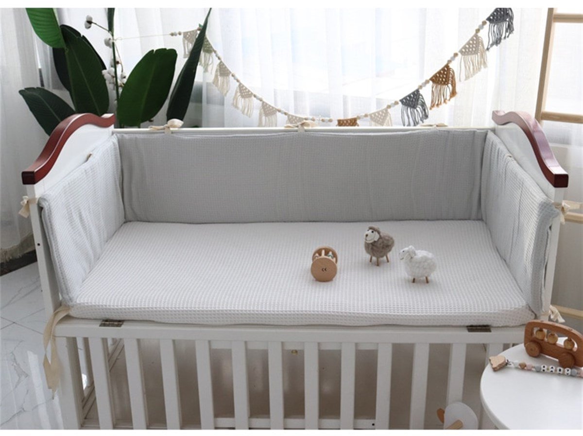 Jaju Baby Gri Waffle Pike Kumaş Beşik Kenar Koruma / Beşik Süngerli Bariyer Koruyucu